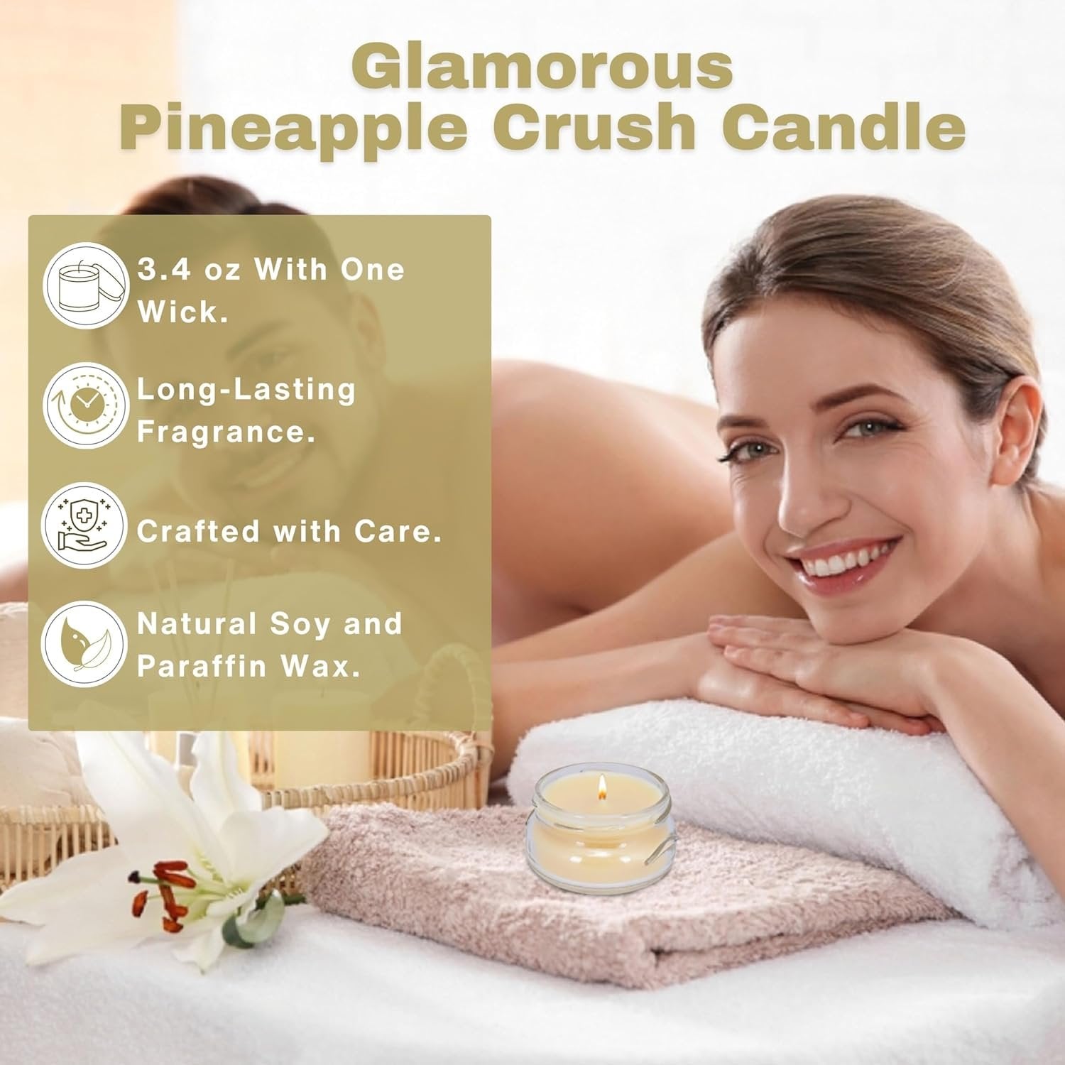 Tyler Candle Company Pineapple Crush Jar Scented Candle, 3" - 3.4oz - Burn Time Up to 25hr - with Multi-Purpose Key Chain