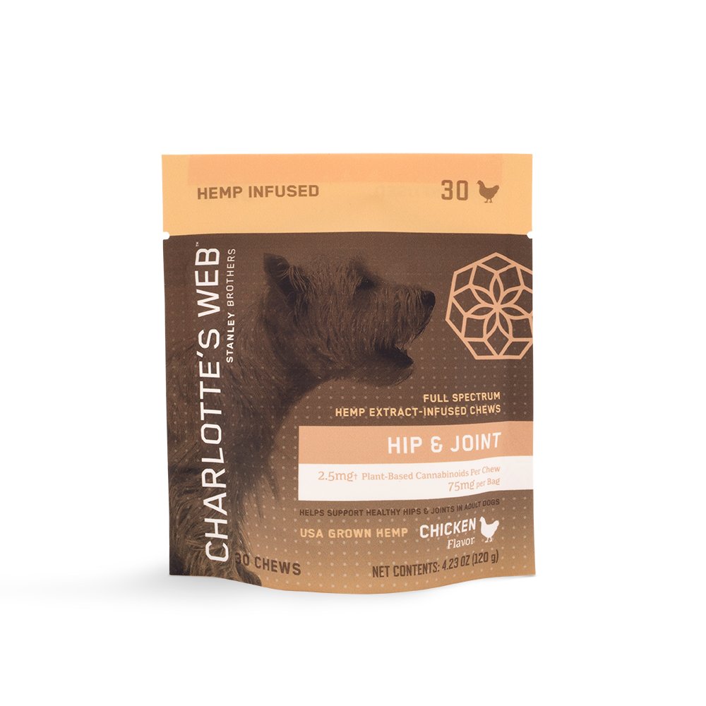 Charlotte's Web Premium CBD Hemp Extract-Infused Pet Chews - Hip & Joint - Chicken Flavor - 30 Chews - Pack of 1