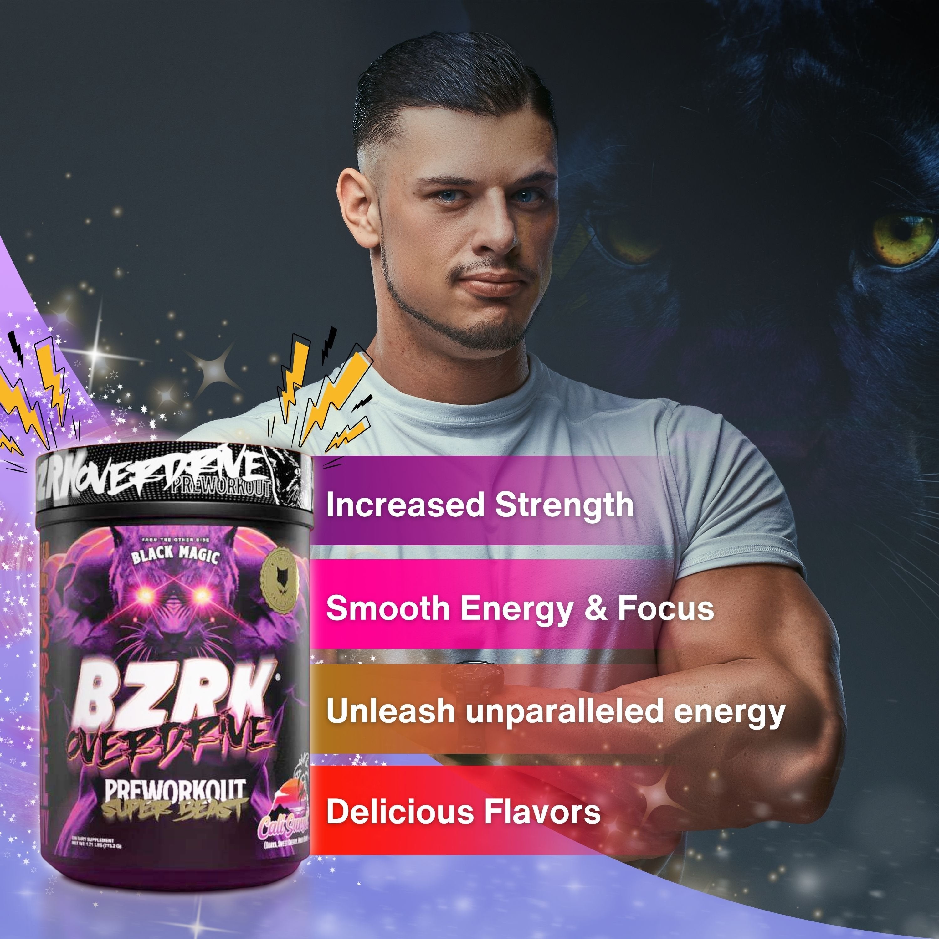 Black Magic Supply BZRK Overdrive Pre-Workout Powder, 1.7 lbs - Cali Sunset Flavor - Energy Booster - 40 Servings - Pack of 1