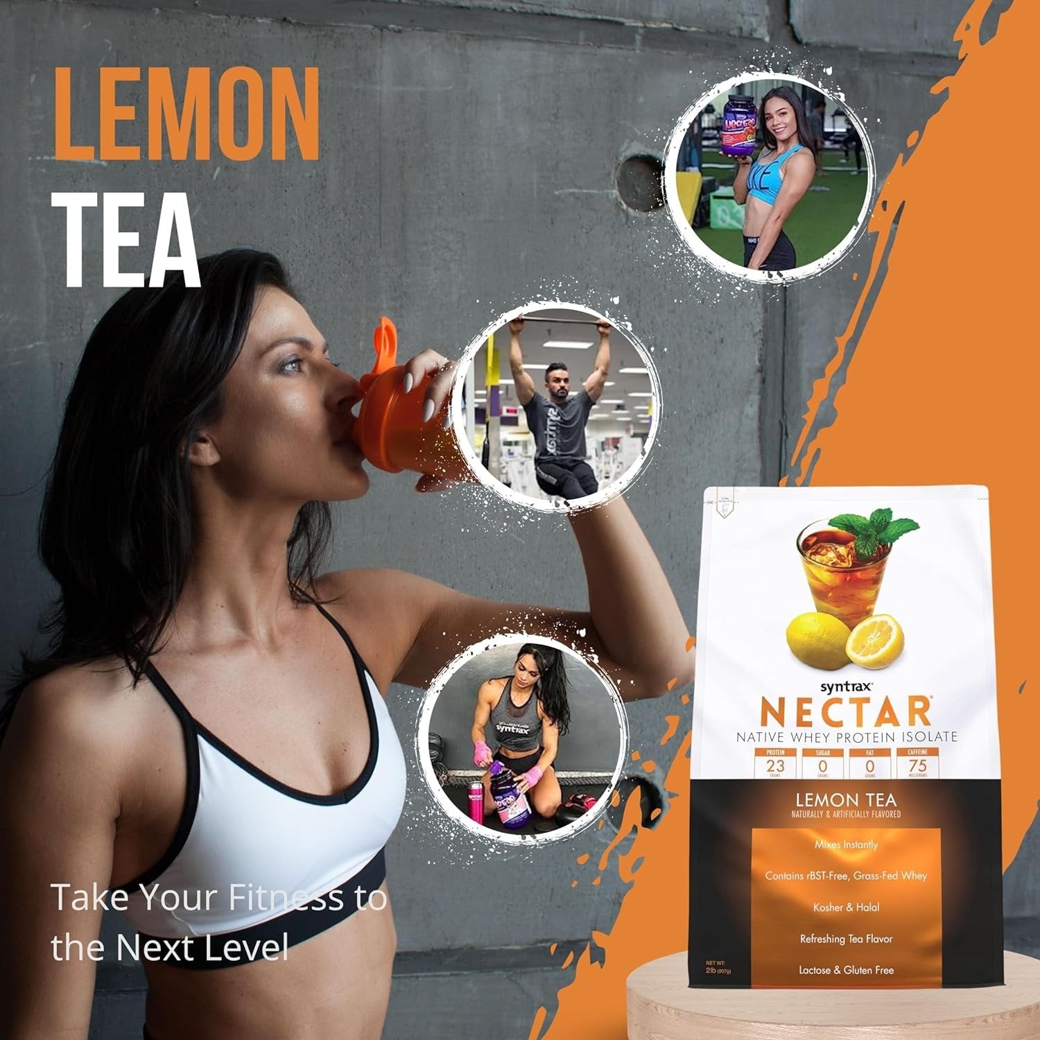 Syntrax Nectar Native Whey Protein Isolate Powder - Lemon Tea - Kosher and Halal - Lactose and Gluten Free - 1 Pack of 2lb with Multi-Purpose Keychain