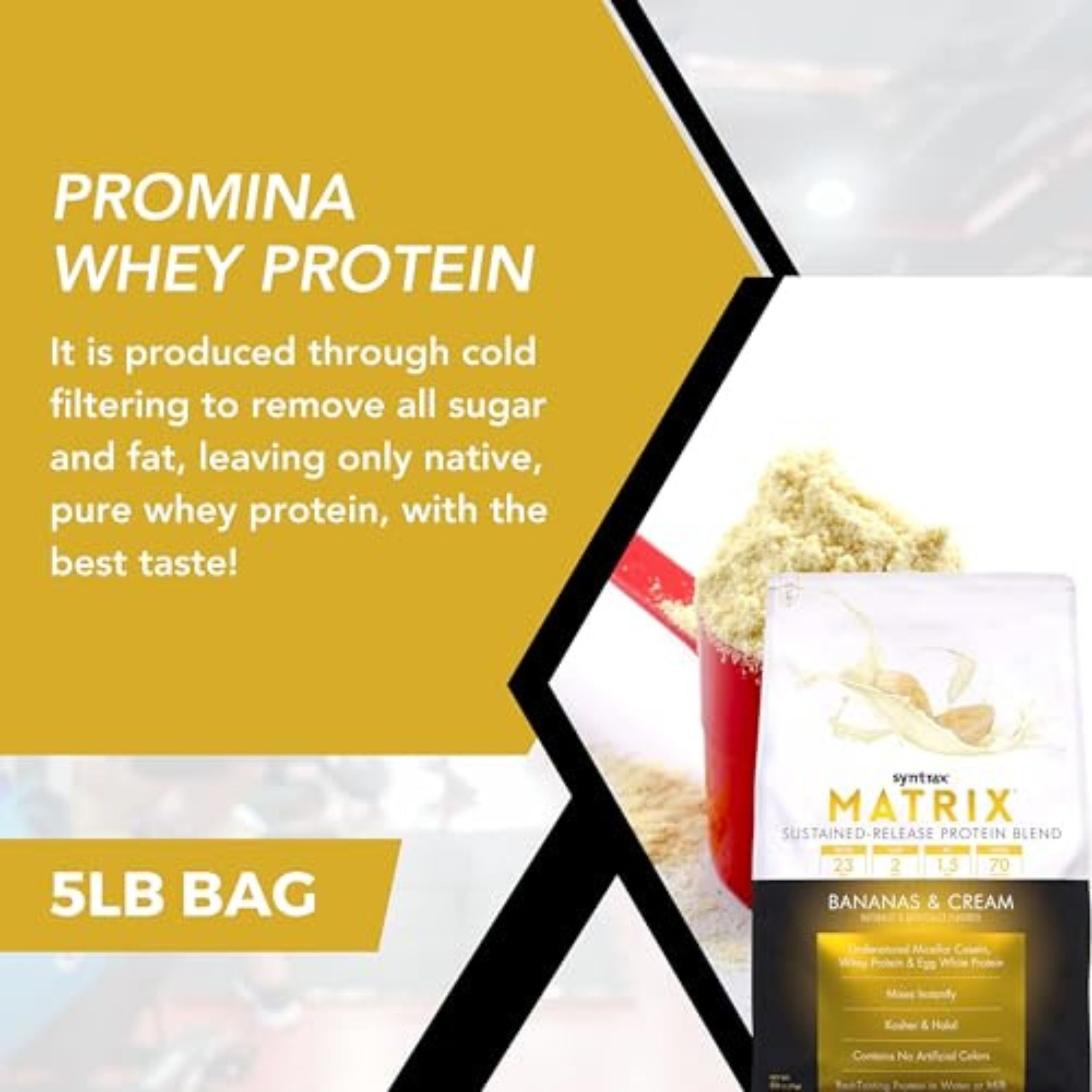 Syntrax Matrix Sustained-Release Protein Powder Blend - Kosher & Halal - Muscle Support - Banana and Cream - 5 lb - with Multipurpose Keychain