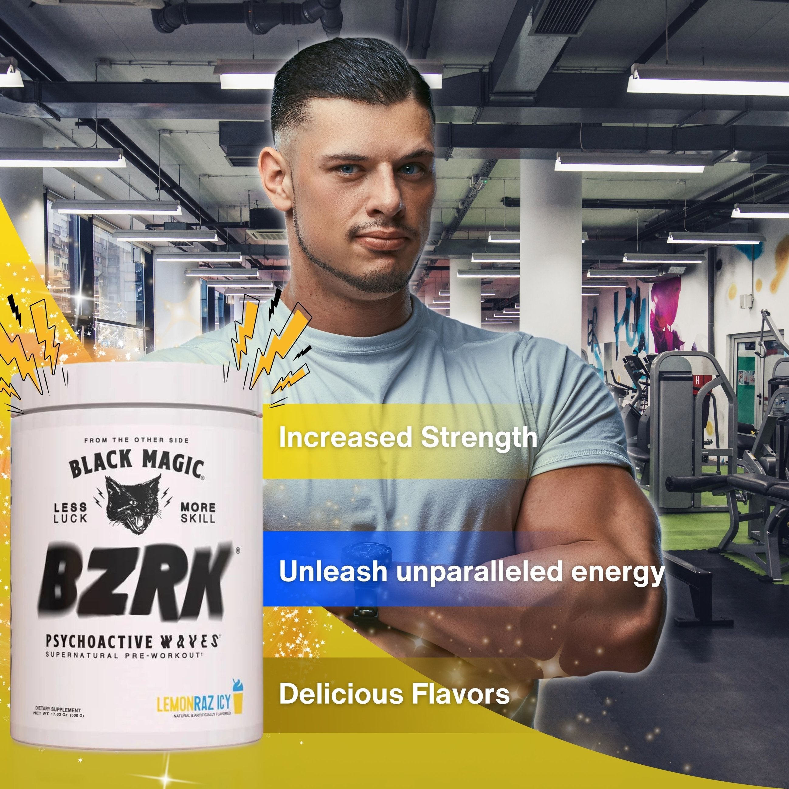 Black Magic Supply BZRK Psychoactive Waves Pre-Workout Powder - Lemonraz Icy - 17.63oz (500g) - Pack of 1