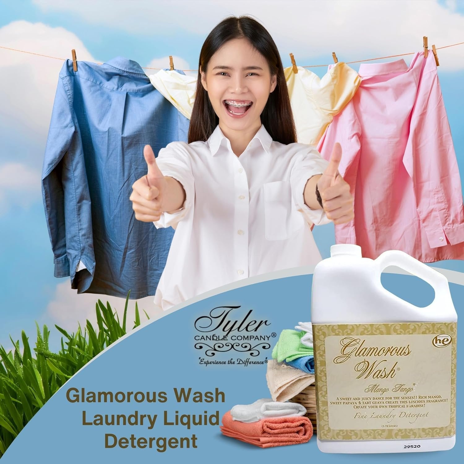 Tyler Candle Company Glamorous Wash Diva Fine Laundry Liquid Detergent - Hand and Machine Washable - 1 Gallon (3.78 L) - Pack of 1 with Multi-Purpose Keychain