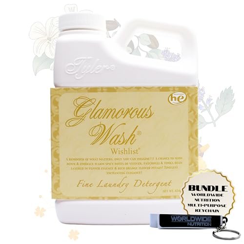 Tyler Candle Company Glamorous Wash Wishlist Scent Fine Laundry Liquid Detergent - Hand and Machine-Washable - 16 oz (454 gram) - Pack of 1 with Multi-Purpose Keychain