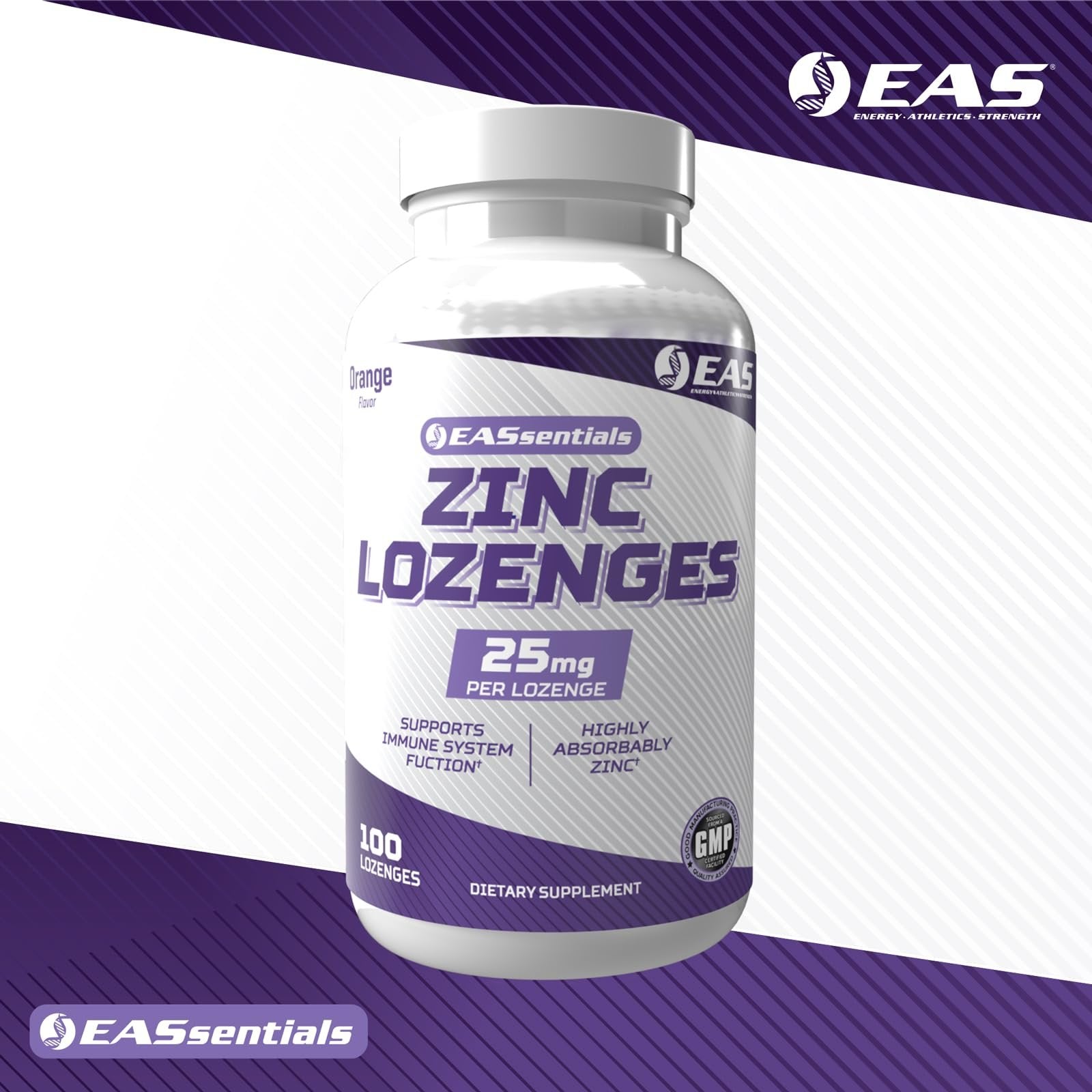 EAS Zinc Lozenges | Highly Absorbable with No Fillers or Additives | Supports Immune Function | Gluten Free, Non GMO | 100 Lozenges (Orange Flavor)