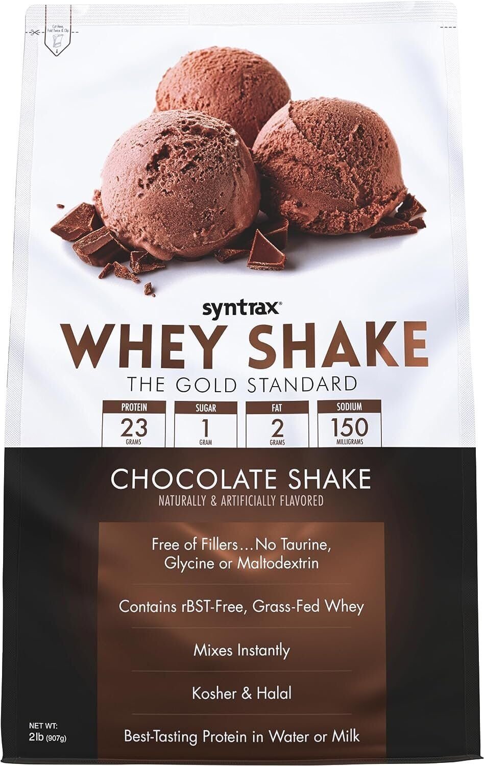 Syntrax Whey Shake - The Gold Standard - Free of Fillers, rBST-Free, Kosher & Halal - 2lb - 1 Pack