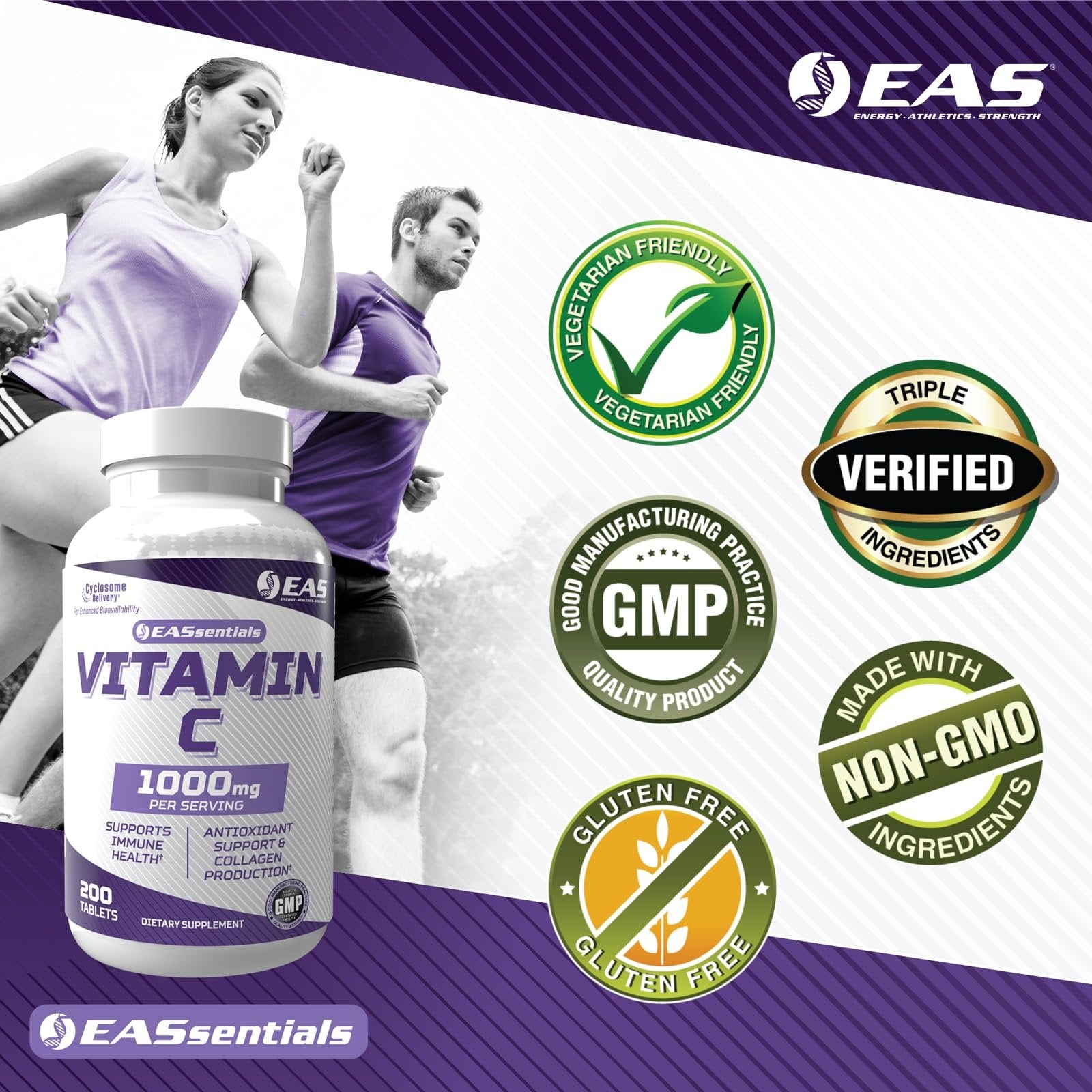 EAS Vitamin C 1000mg | Supports Immune Health & Collagen Production | High Potency Antioxidant Support | Better Absorption with Cyclosome Delivery | 200 Tablets