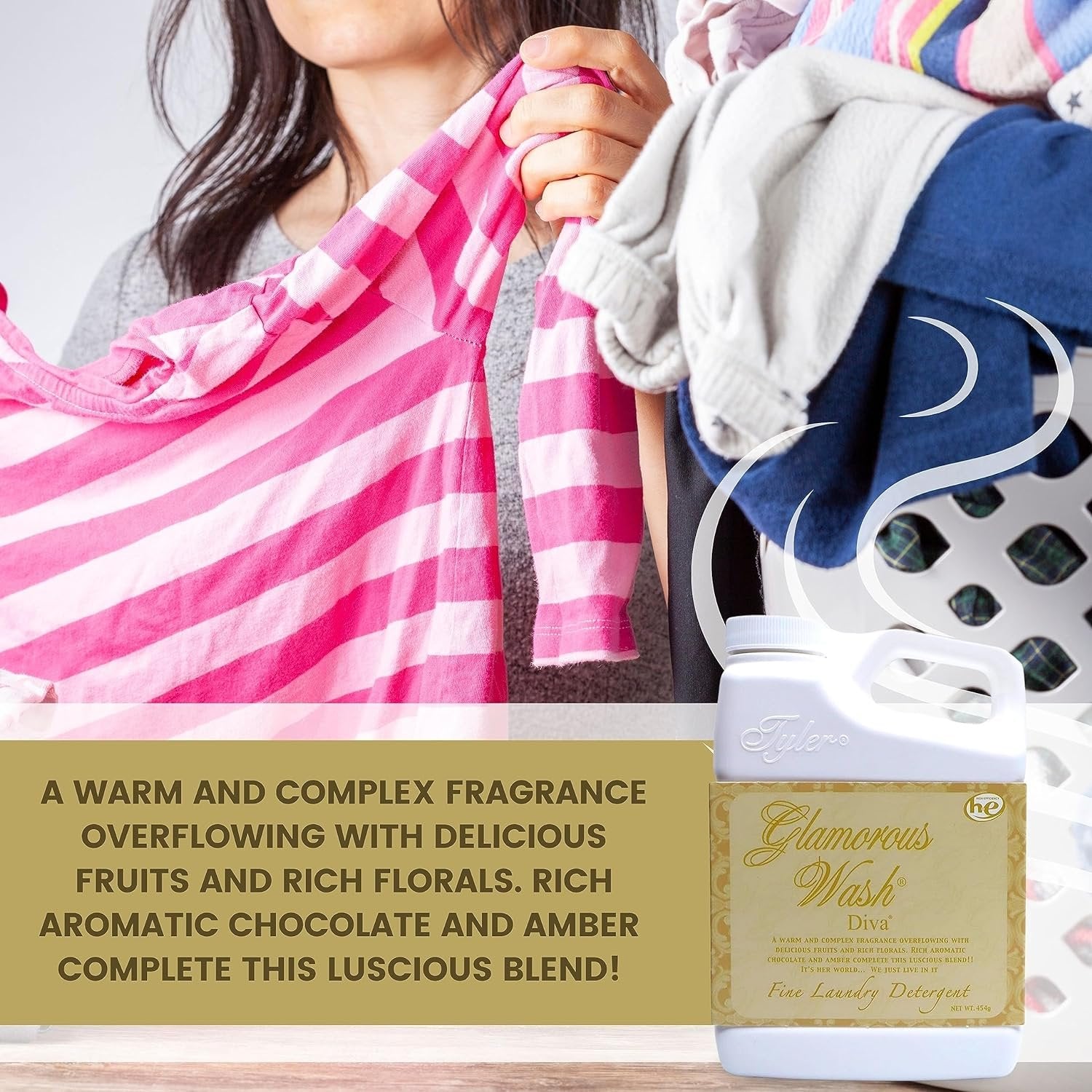 Tyler Candle Company Glamorous Wash Diva Laundry Liquid Detergent - Hand and Machine Washable - 16 oz (454 grams) - Pack of 1 with Multi-Purpose Keychain