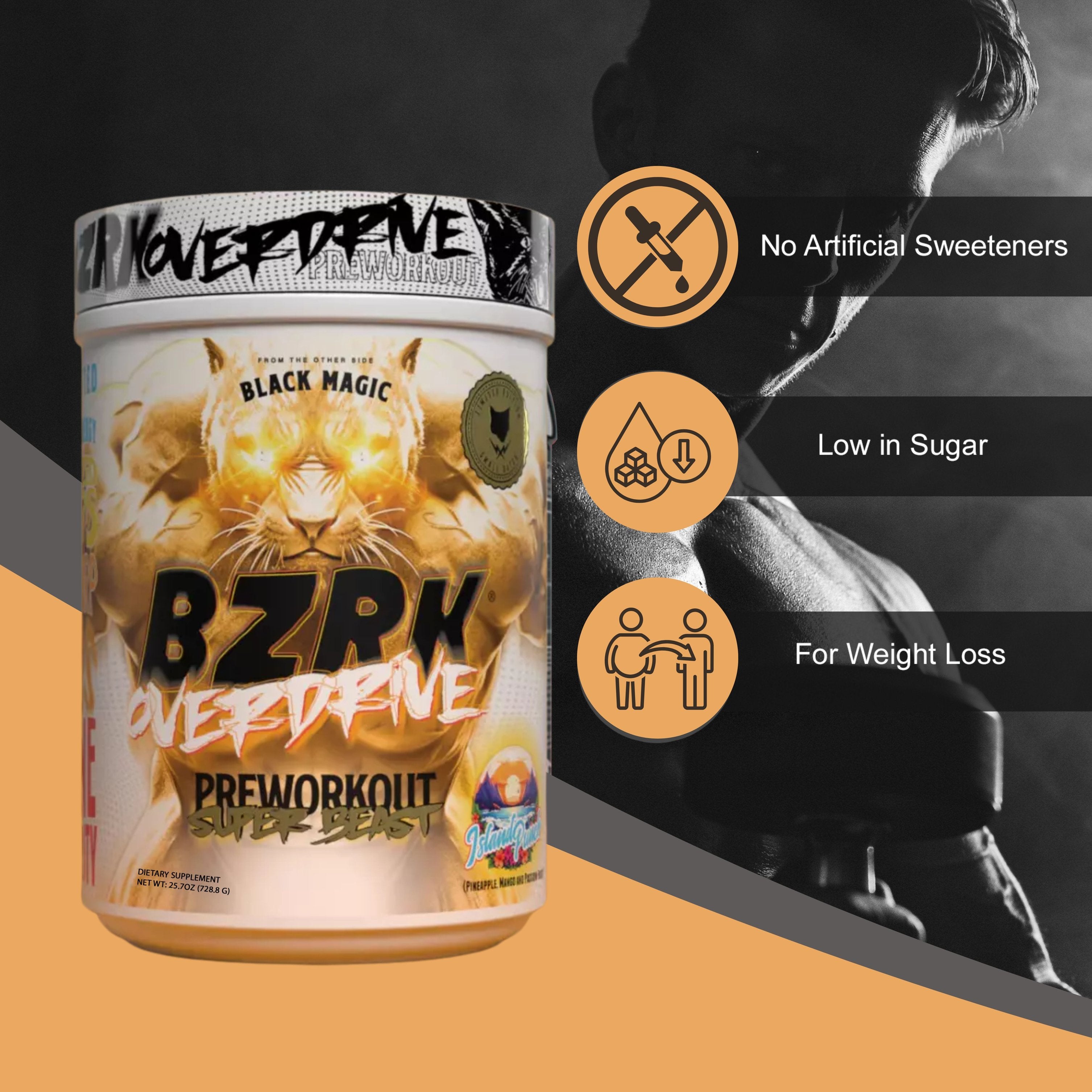 Black Magic Supply BZRK Overdrive Pre-Workout Super Beast Powder, 728.8g - Island Punch Flavor - Energy Booster - Pack of 1