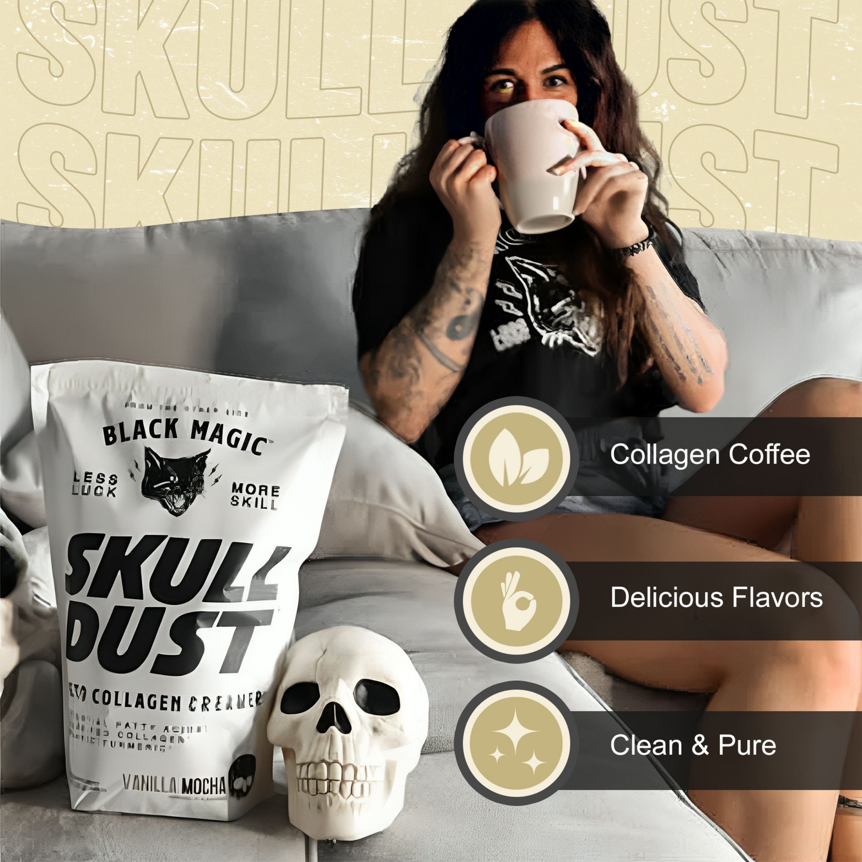 Black Magic Supply Skull Dust Keto Collagen Coffee Creamer - Vanilla Mocha - Organic Turmeric & Colombian Espresso - Keto Friendly 15.5 oz
