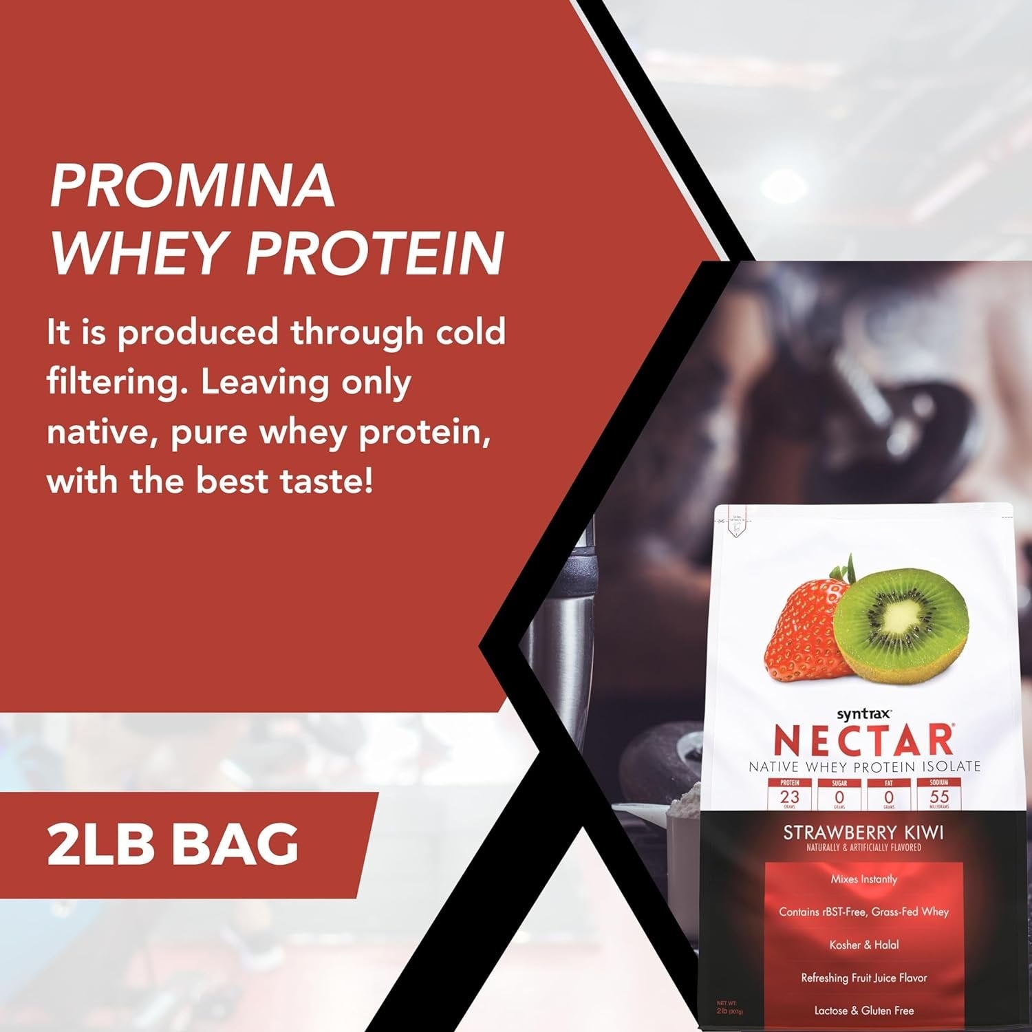 Strawberry Kiwi Syntrax Nectar Native Whey Protein Isolate (2lb Bag) Natural Vanilla - Muscle Support - with Multi-Purpose Keychain