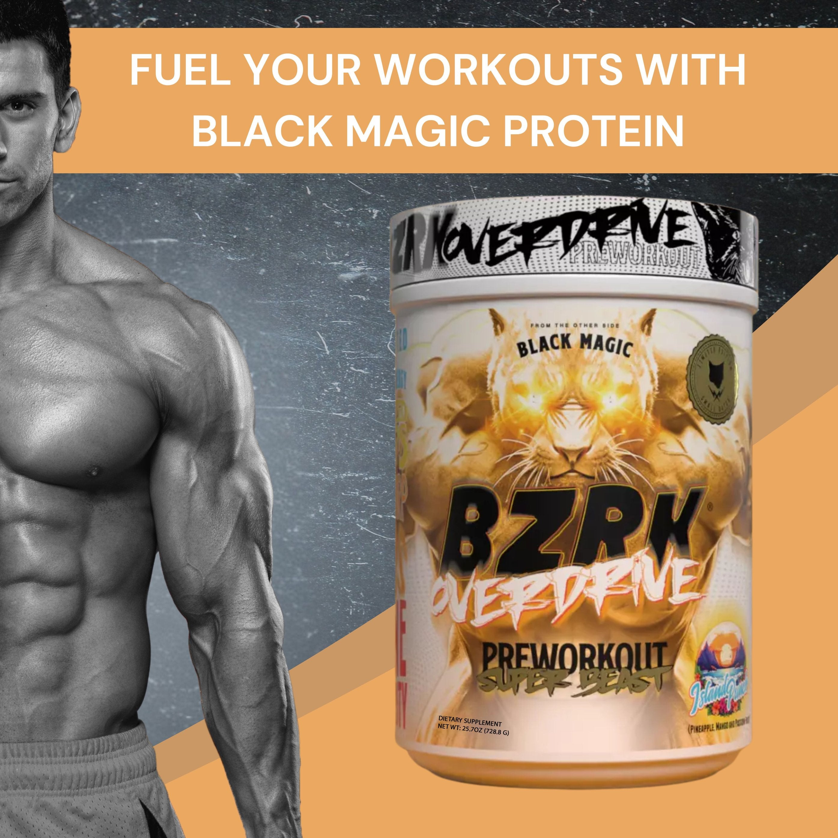 Black Magic Supply BZRK Overdrive Pre-Workout Super Beast Powder, 728.8g - Island Punch Flavor - Energy Booster - Pack of 1