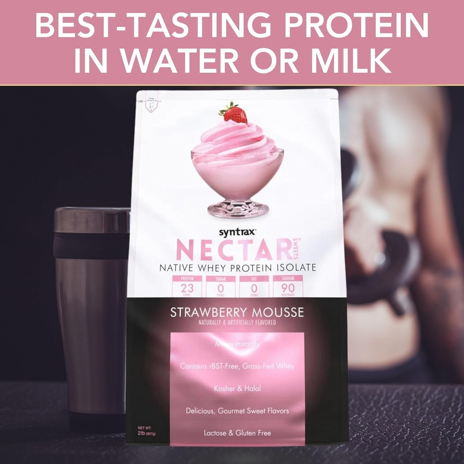 Strawberry Mouse Syntrax Nectar Native Whey Protein Isolate (2lb Bag) Natural Vanilla - Muscle Support - with Multi-Purpose Keychain