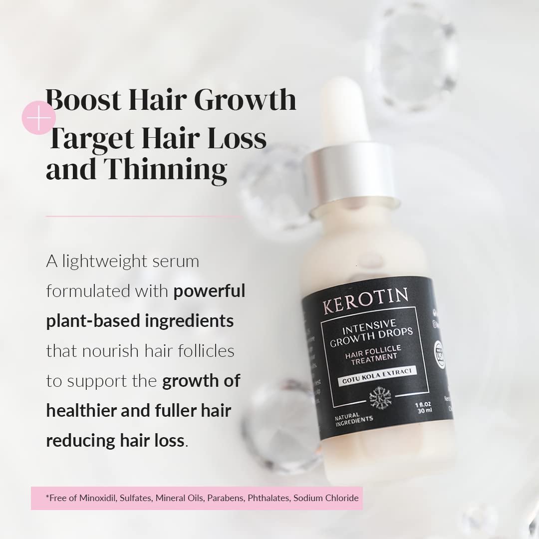 Kerotin Hair Growth Serum with Castor Oil for Hair Loss in Women (1 fl oz) - DHT Blocker, Promotes Scalp Care & Thicker Fuller Hair, Thickening Drops - Natural, Sulfate & Cruelty Free, Made in USA