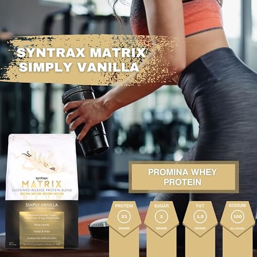 Syntrax Matrix - Sustained-Release Protein Powder Blend - Kosher & Halal - Muscle Support - Simply Vanilla - 5 lbs - with Multi-Purpose Key Chain