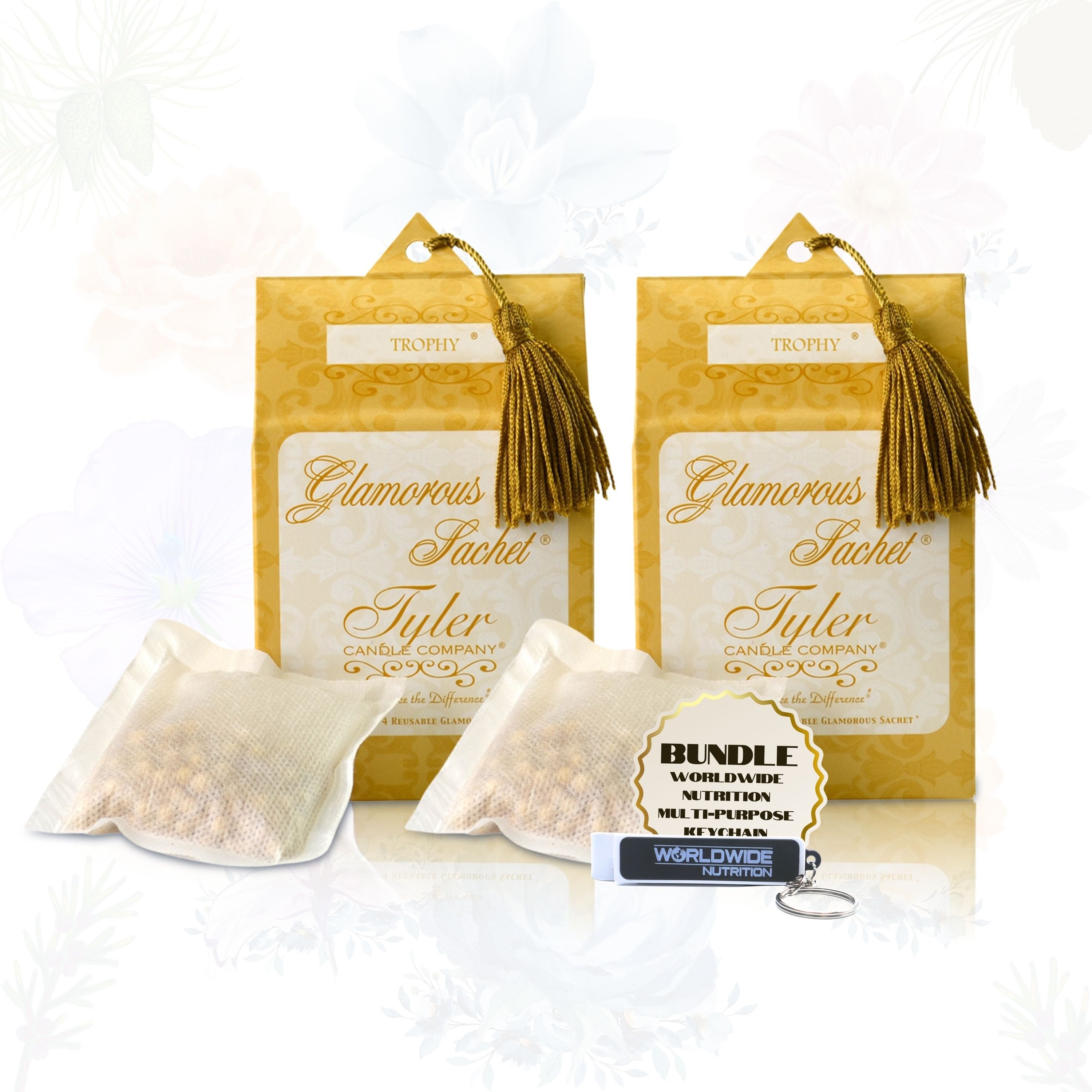 Tyler Candle Company Reusable Glamorous Dryer Sheets - Trophy - 2 Pack of 4 Sachet - with Multi-Purpose Key Chain