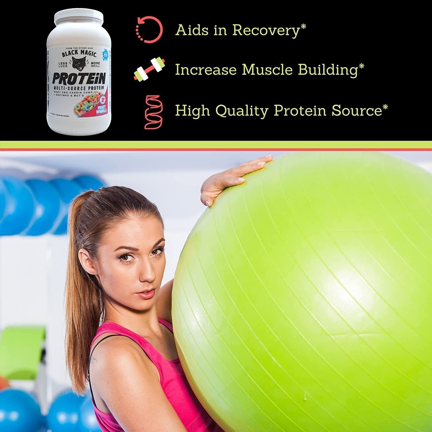 Black Magic Multi-Source Protein - Whey, Egg, and Casein Complex with Enzymes & MCT Powder - Pre Workout and Post Workout - Honey Grahms Protein Powder - 24g Protein - 2 LB with Bonus Key Chain