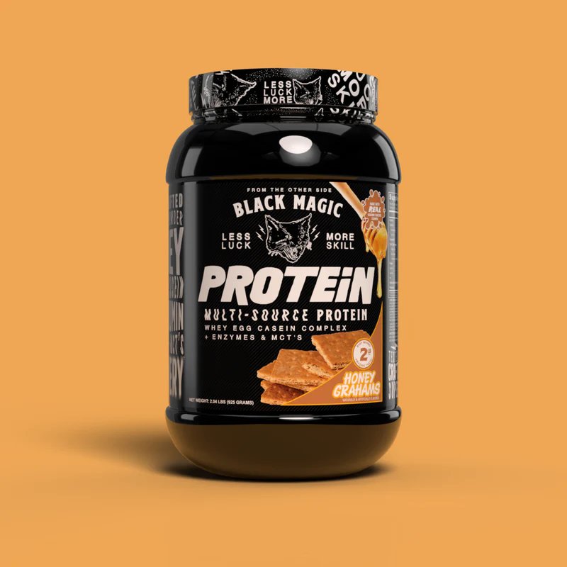 Black Magic Supply Multi-Source Protein Powder - Whey, Egg Albumin Enzymes, Micellar Casein & MCTs - Honey Grahams Flavor - 2 LB