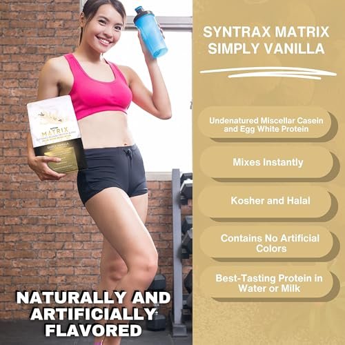 Syntrax Matrix - Sustained-Release Protein Powder Blend - Kosher & Halal - Muscle Support - Simply Vanilla - 5 lbs - with Multi-Purpose Key Chain