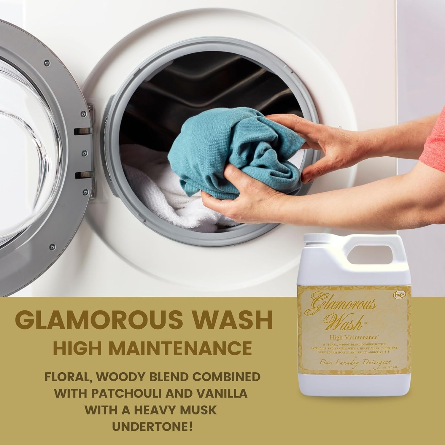 Tyler Candle Company Glamorous Wash High Maintenance Scent Fine Laundry Liquid Detergent - Phosphate-Free - Hand and Machine Washable - 1 Container of 907gram (32 Fl Oz) with Multi-Purpose Key Chain
