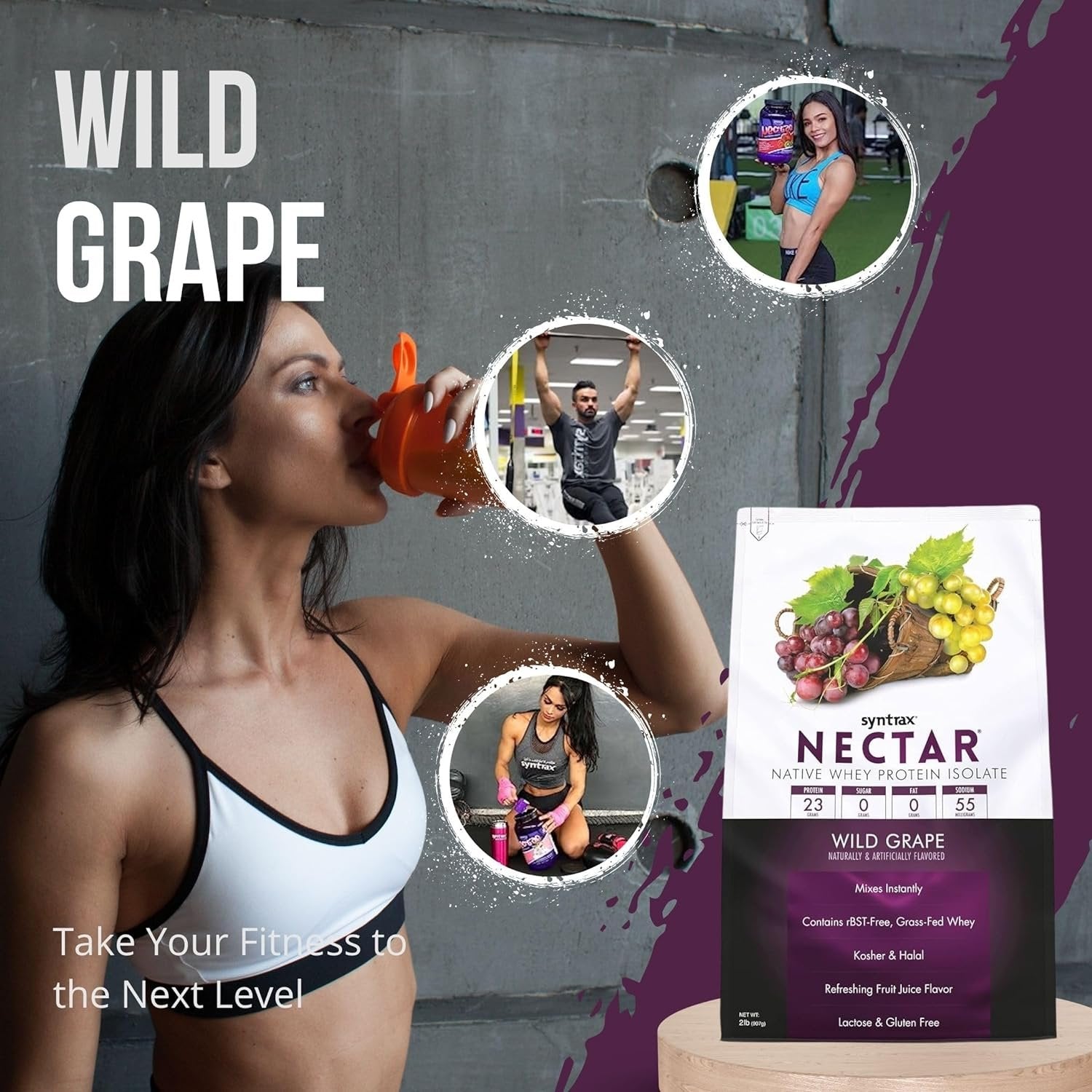 Wild Grape Syntrax Nectar Native Whey Protein Isolate (2lb Bag) Natural Vanilla - Muscle Support - with Multi-Purpose Keychain
