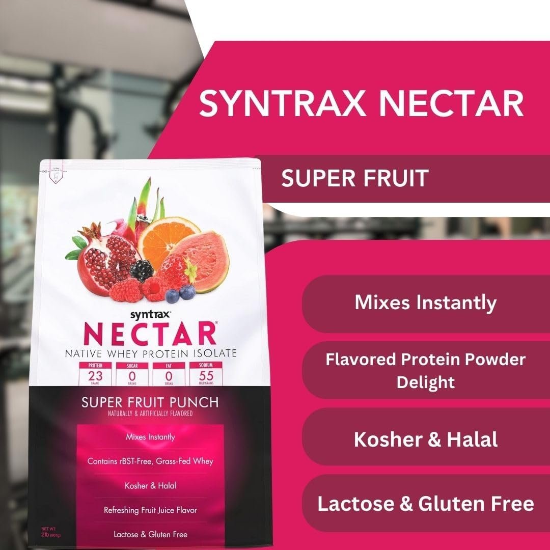 Super Fruit Punch Syntrax Nectar Native Whey Protein Isolate (2lb Bag) Natural Vanilla - Muscle Support - with Multi-Purpose Keychain