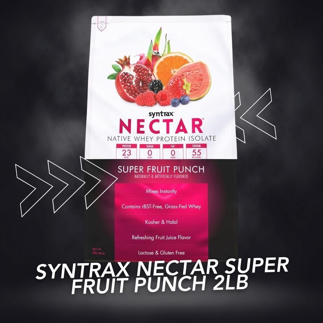 Super Fruit Punch Syntrax Nectar Native Whey Protein Isolate (2lb Bag) Natural Vanilla - Muscle Support - with Multi-Purpose Keychain