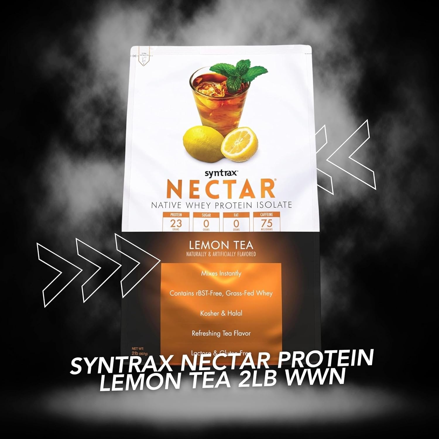 Syntrax Nectar Native Whey Protein Isolate Powder - Lemon Tea - Kosher and Halal - Lactose and Gluten Free - 1 Pack of 2lb with Multi-Purpose Keychain