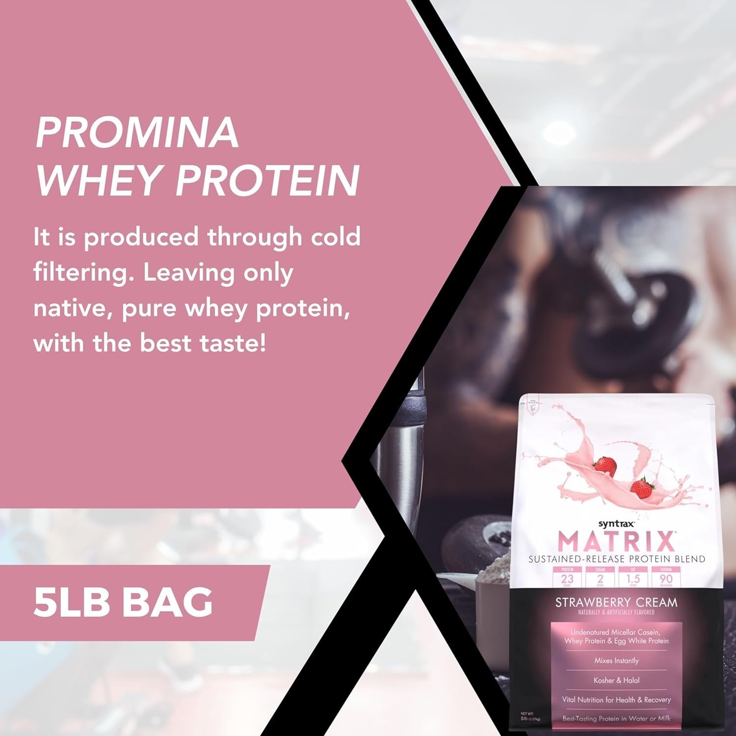 Syntrax Matrix - Sustained-Release Protein Powder Blend - Kosher & Halal - Muscle Support - Strawberry Cream - 5 lb - with Multi-Purpose Keychain