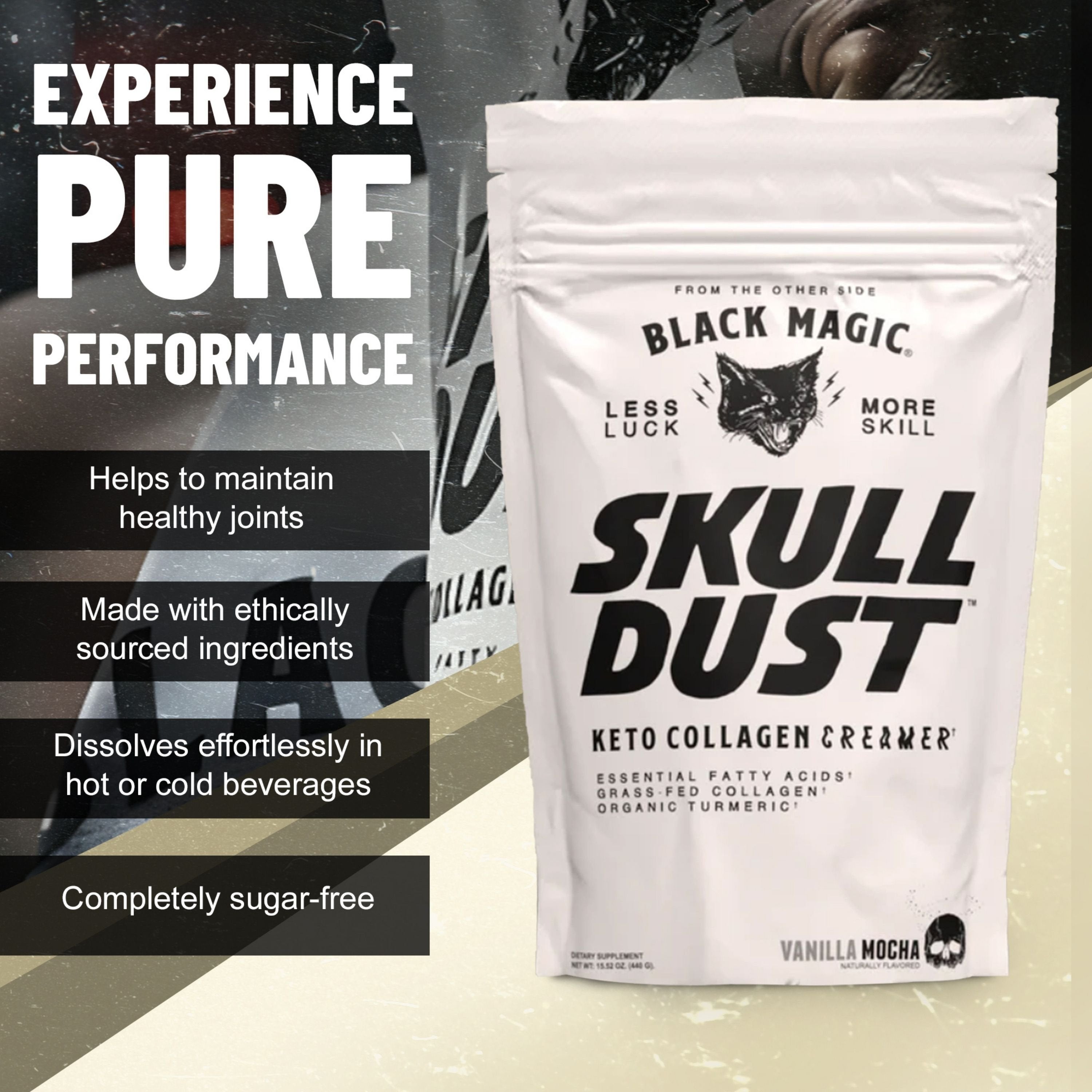 Black Magic Supply Skull Dust Keto Collagen Coffee Creamer - Vanilla Mocha - Organic Turmeric & Colombian Espresso - Keto Friendly 15.5 oz
