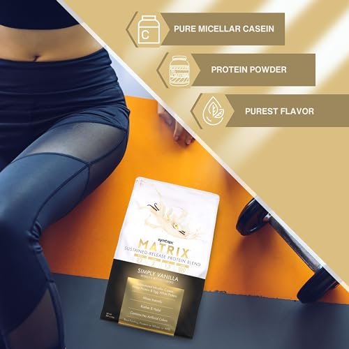 Syntrax Matrix - Sustained-Release Protein Powder Blend - Kosher & Halal - Muscle Support - Simply Vanilla - 5 lbs - with Multi-Purpose Key Chain