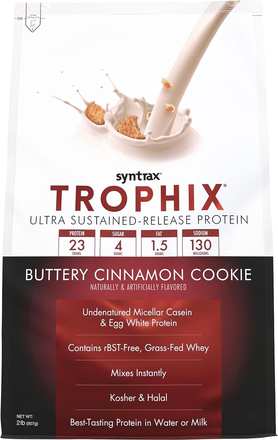 Syntrax Trophix - Ultra Sustained-Release Protein Powder - Kosher & Halal - Buttery Cinnamon Cookie, 2 Pounds
