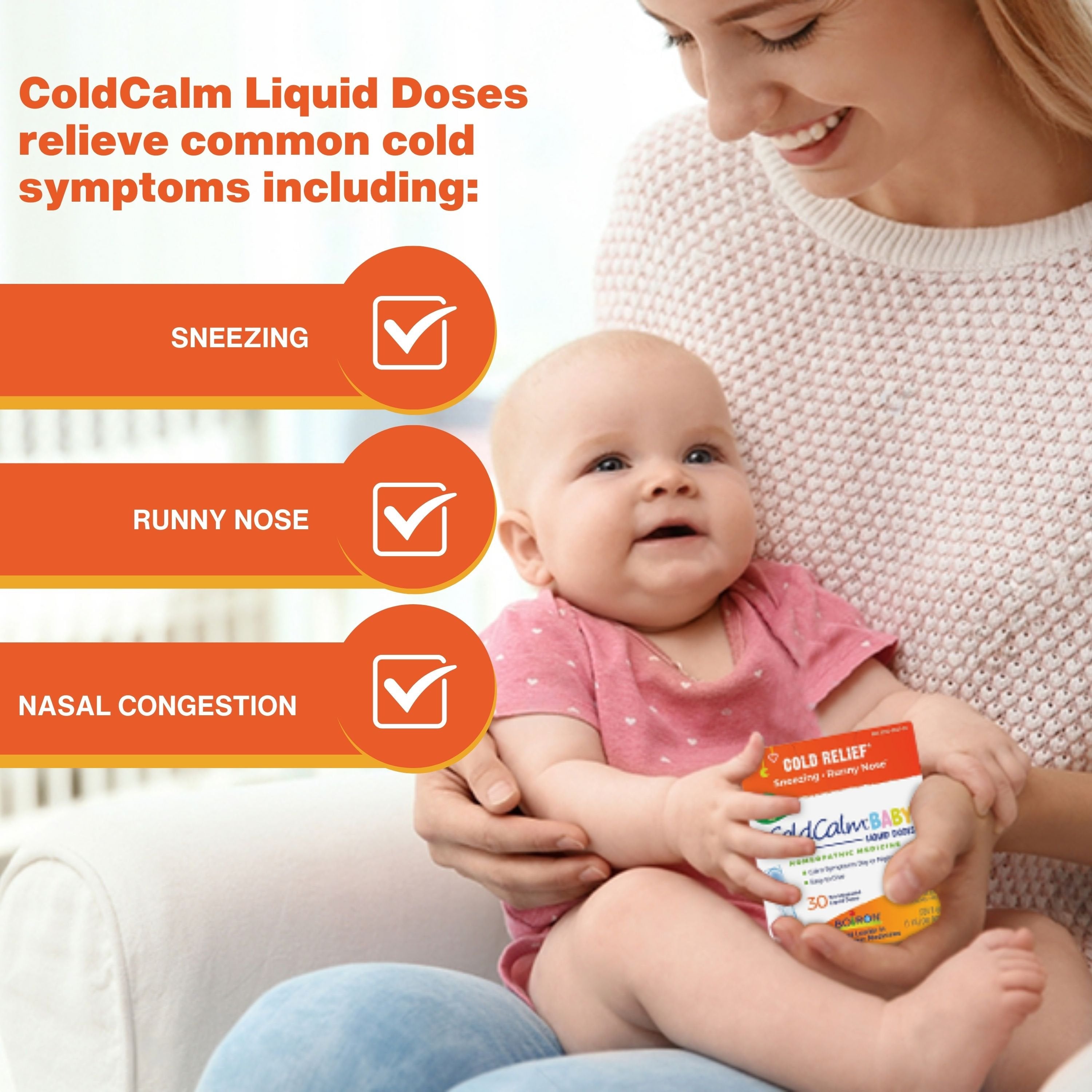 Boiron ColdCalm Baby Single-Use Liquid Doses, 1ml - Sneezing - Runny Nose - Nasal Congestion - 30ct with Multi-Purpose Keychain