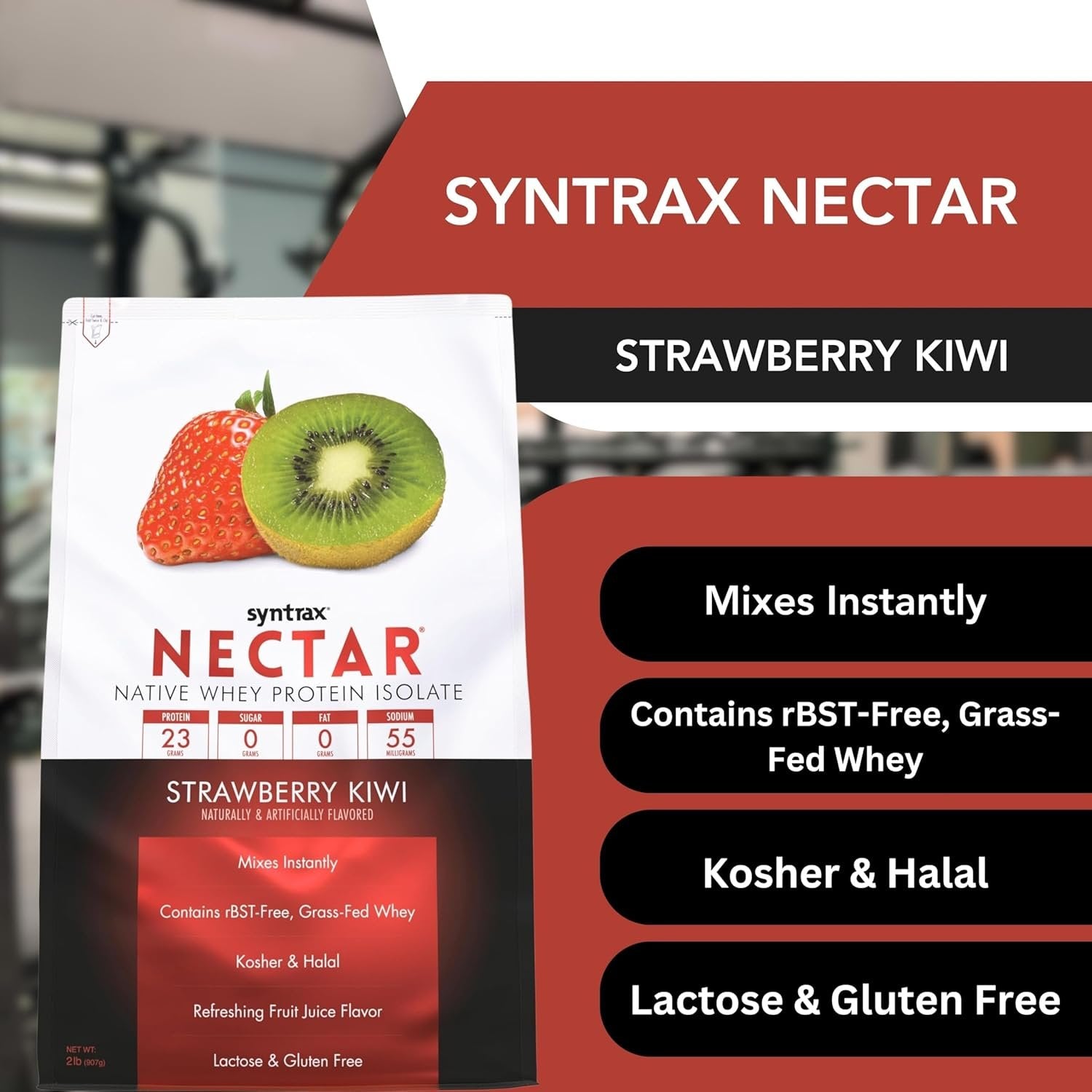 Strawberry Kiwi Syntrax Nectar Native Whey Protein Isolate (2lb Bag) Natural Vanilla - Muscle Support - with Multi-Purpose Keychain