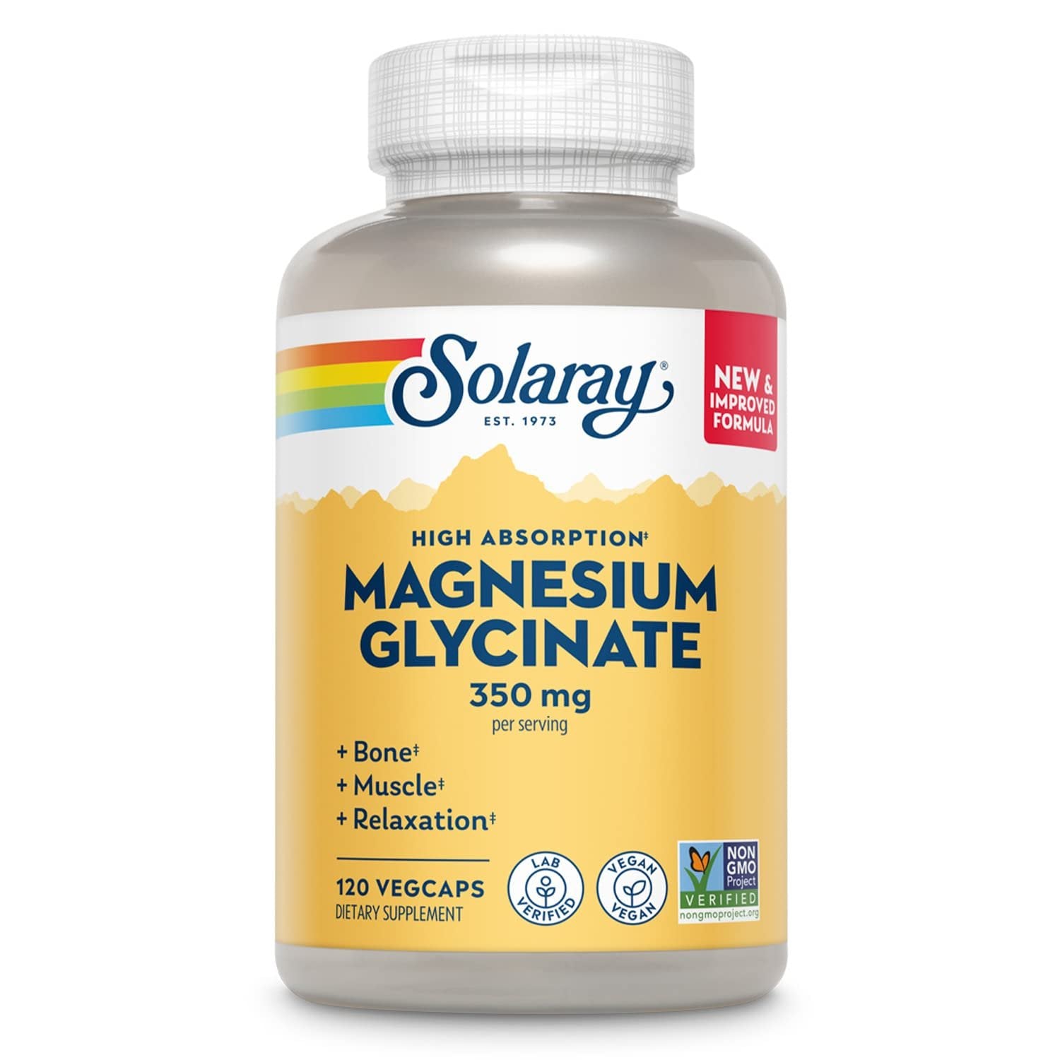 Solaray Magnesium Glycinate, New & Improved Fully Chelated Bisglycinate with BioPerine, High Absorption Formula, Stress, Bones, Muscle & Relaxation Support, 60 Day Guarantee (30 Servings, 120 VegCaps)