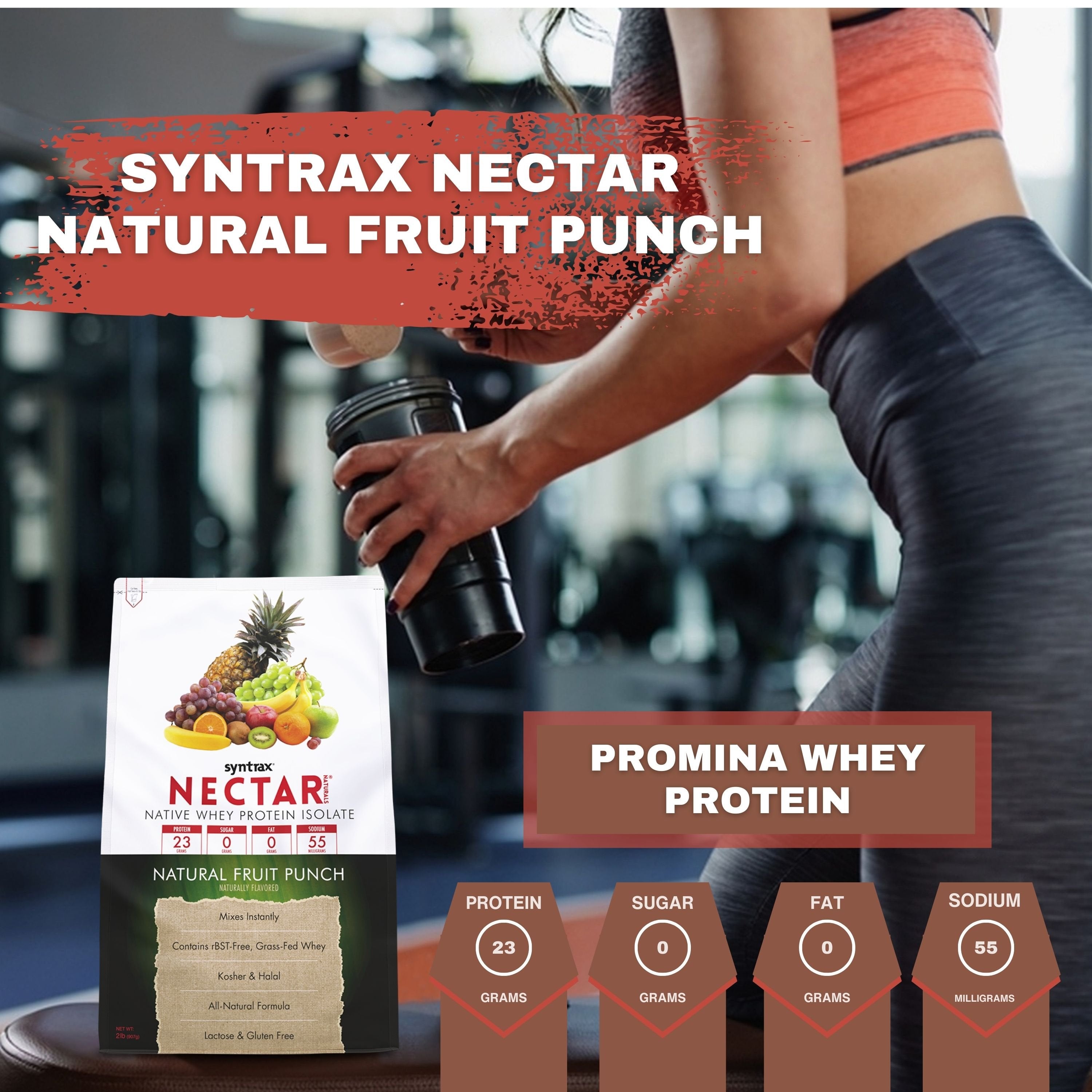 Fruit Punch Syntrax Nectar Native Whey Protein Isolate (2lb Bag) Natural Vanilla - Muscle Support - with Multi-Purpose Keychain