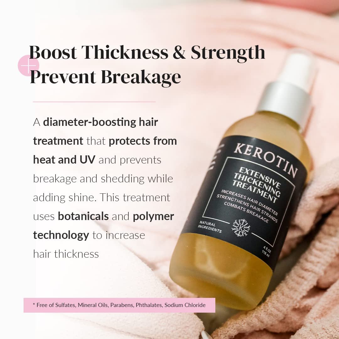 Kerotin Hair Thickening Treatment Spray (4 fl oz) - for Fine & Thin Hair Growth in Women, Heat Protectant, Repair Mist for Volume, Body & Shine, Diameter Booster - Natural, Sulfate & Cruelty Free, Made in USA