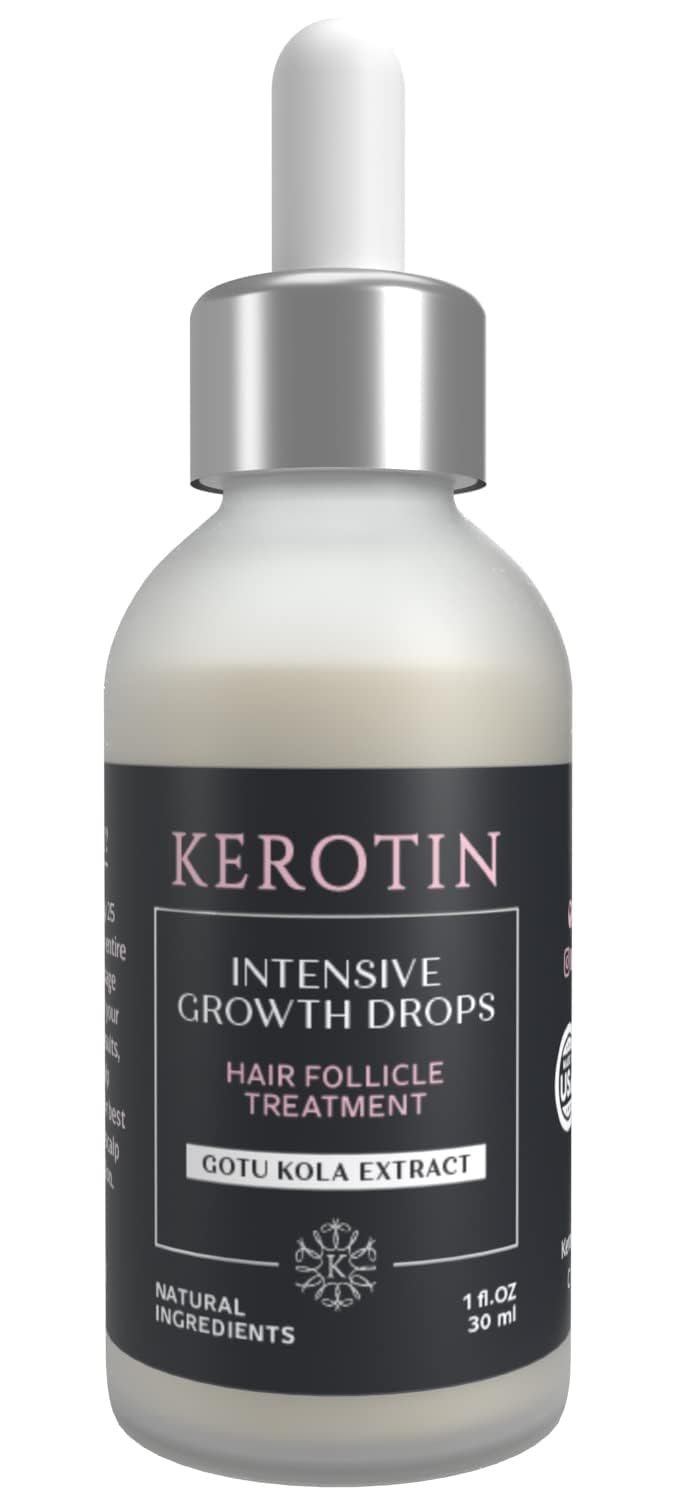 Kerotin Hair Growth Serum with Castor Oil for Hair Loss in Women (1 fl oz) - DHT Blocker, Promotes Scalp Care & Thicker Fuller Hair, Thickening Drops - Natural, Sulfate & Cruelty Free, Made in USA