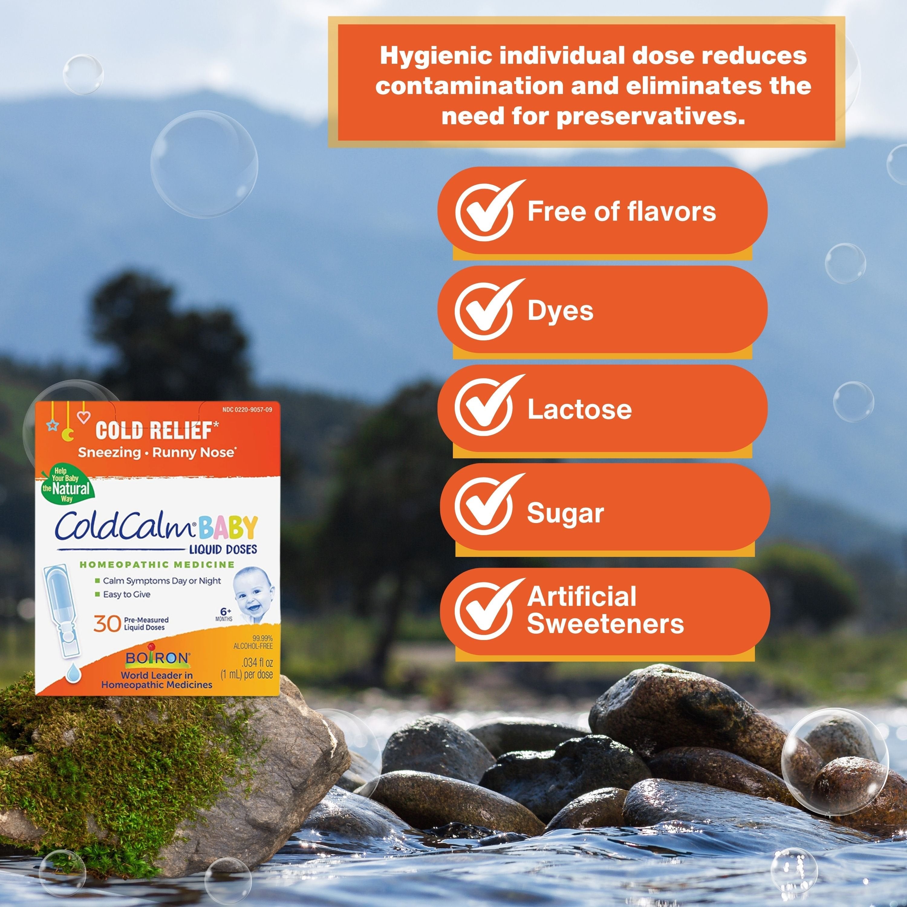 Boiron ColdCalm Baby Single-Use Liquid Doses, 1ml - Sneezing - Runny Nose - Nasal Congestion - 30ct with Multi-Purpose Keychain