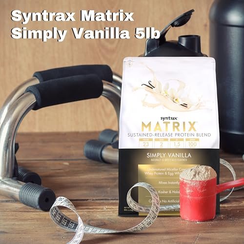Syntrax Matrix - Sustained-Release Protein Powder Blend - Kosher & Halal - Muscle Support - Simply Vanilla - 5 lbs - with Multi-Purpose Key Chain