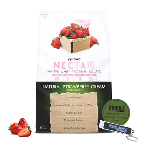 Syntrax Native Whey Protein Isolate - Kosher & Halal, Lactose & Gluten Free - Natural Strawberry Cream Flavor - 2 Pounds - with Keychain