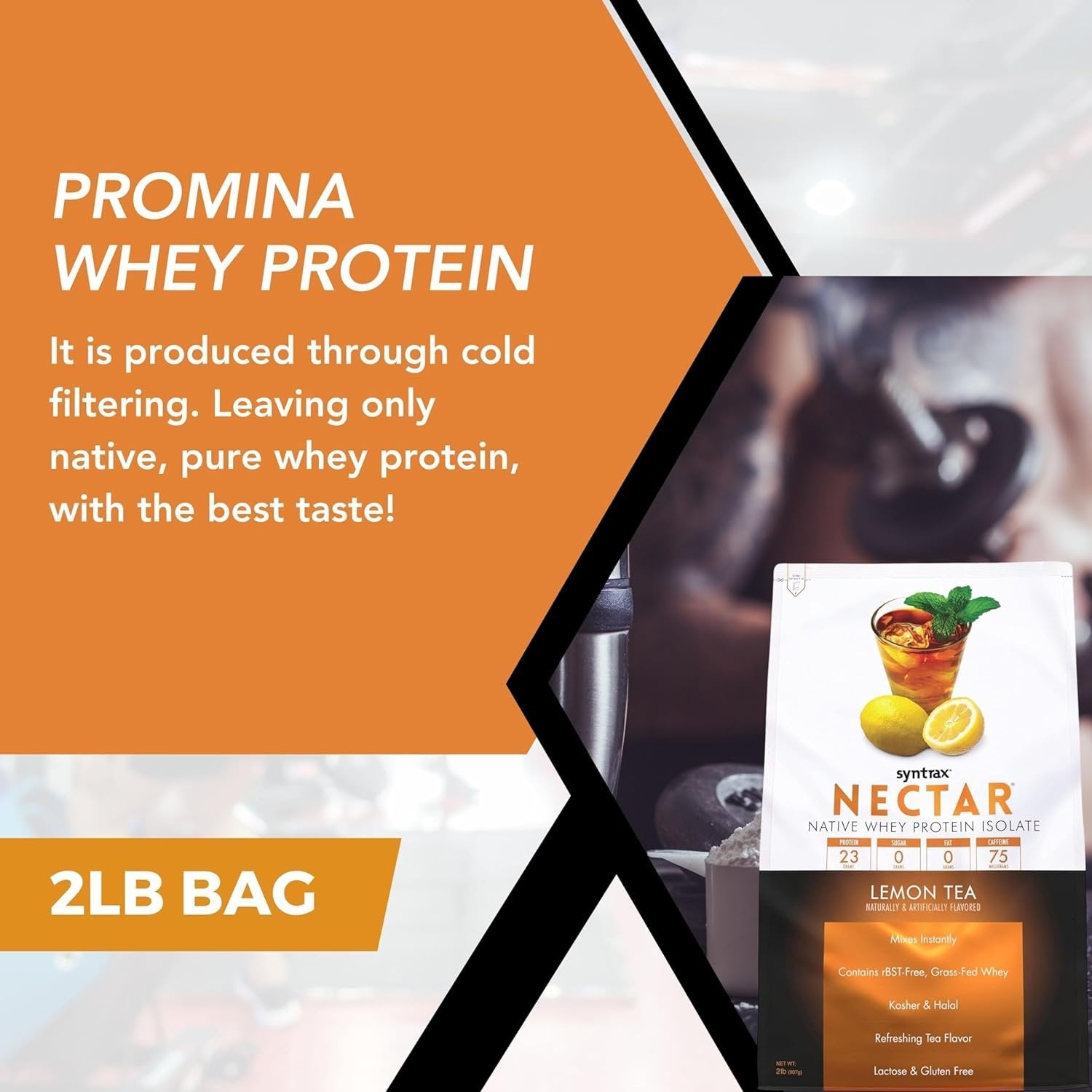 Syntrax Nectar Native Whey Protein Isolate Powder - Lemon Tea - Kosher and Halal - Lactose and Gluten Free - 1 Pack of 2lb with Multi-Purpose Keychain