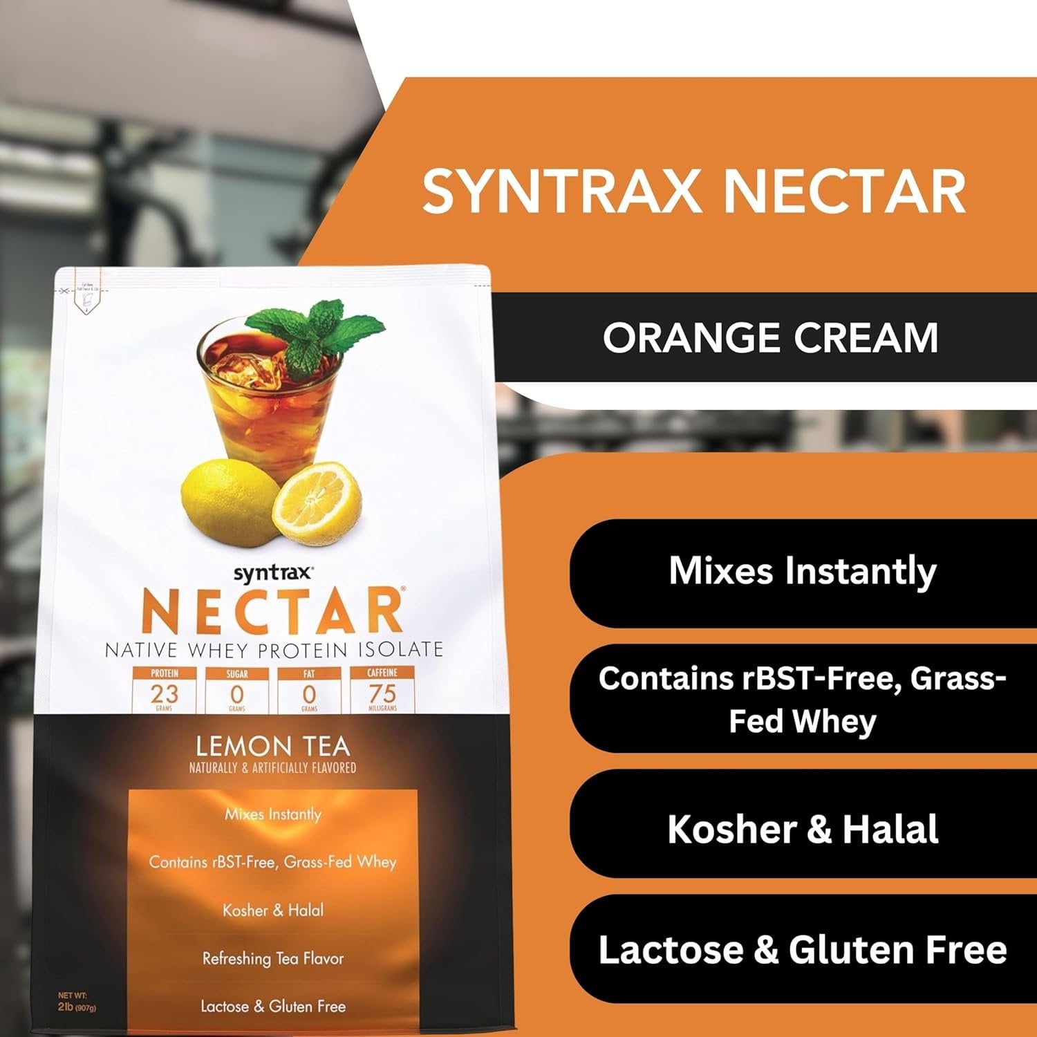 Syntrax Nectar Native Whey Protein Isolate Powder - Lemon Tea - Kosher and Halal - Lactose and Gluten Free - 1 Pack of 2lb with Multi-Purpose Keychain
