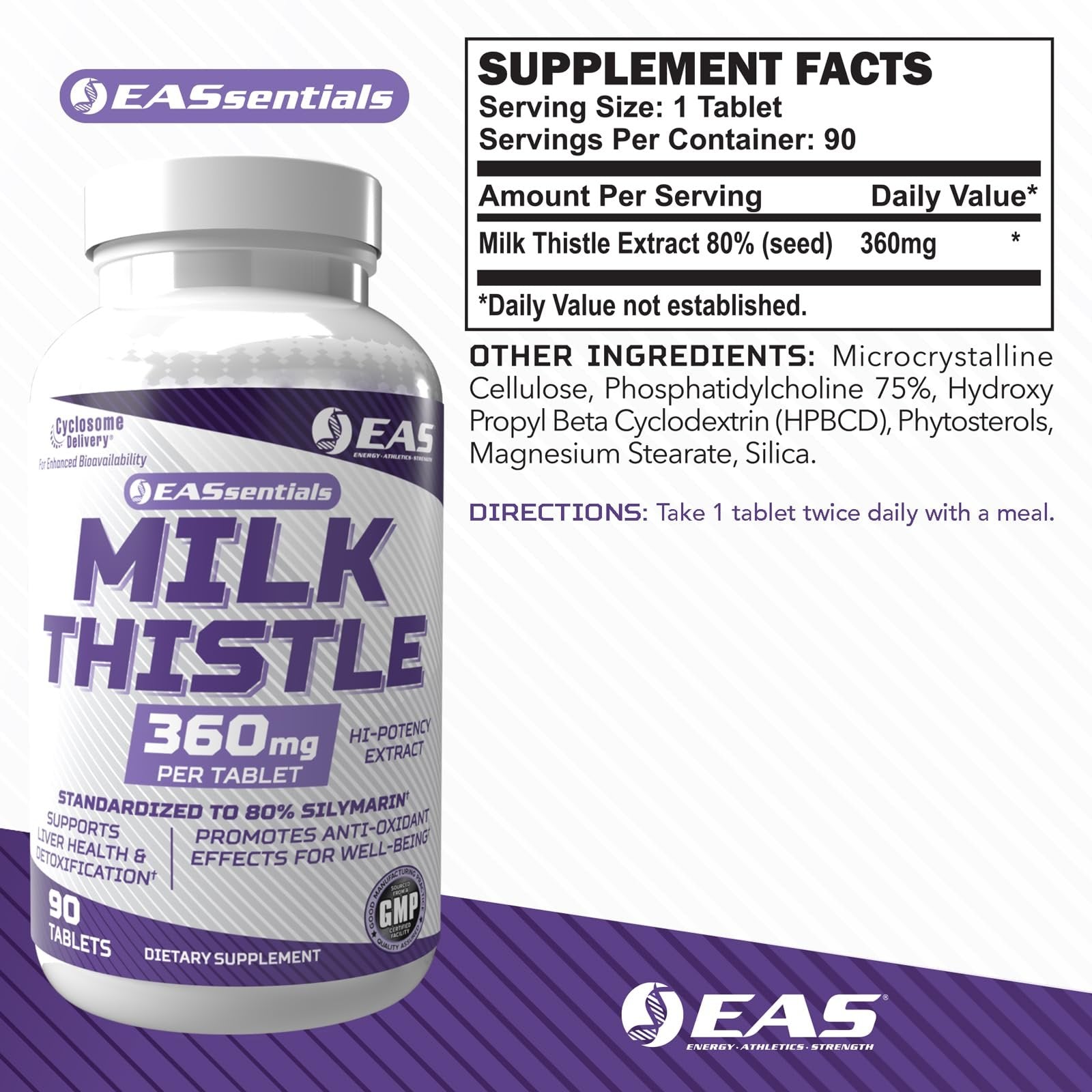 EAS Milk Thistle 360mg | Supports Liver Health & Detoxification | Better Absorption with Cyclosome Delivery | 90 Tablets