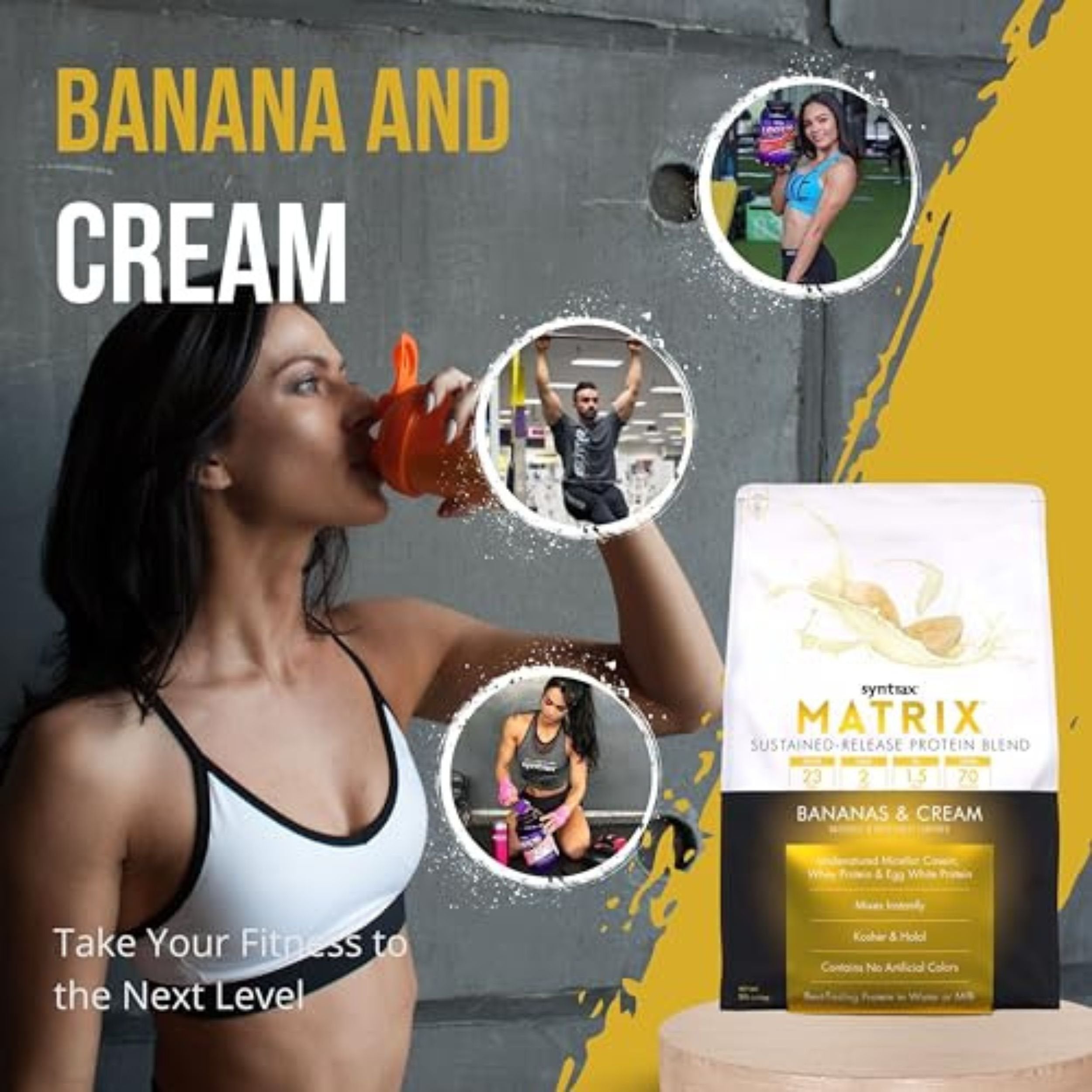 Syntrax Matrix Sustained-Release Protein Powder Blend - Kosher & Halal - Muscle Support - Banana and Cream - 5 lb - with Multipurpose Keychain