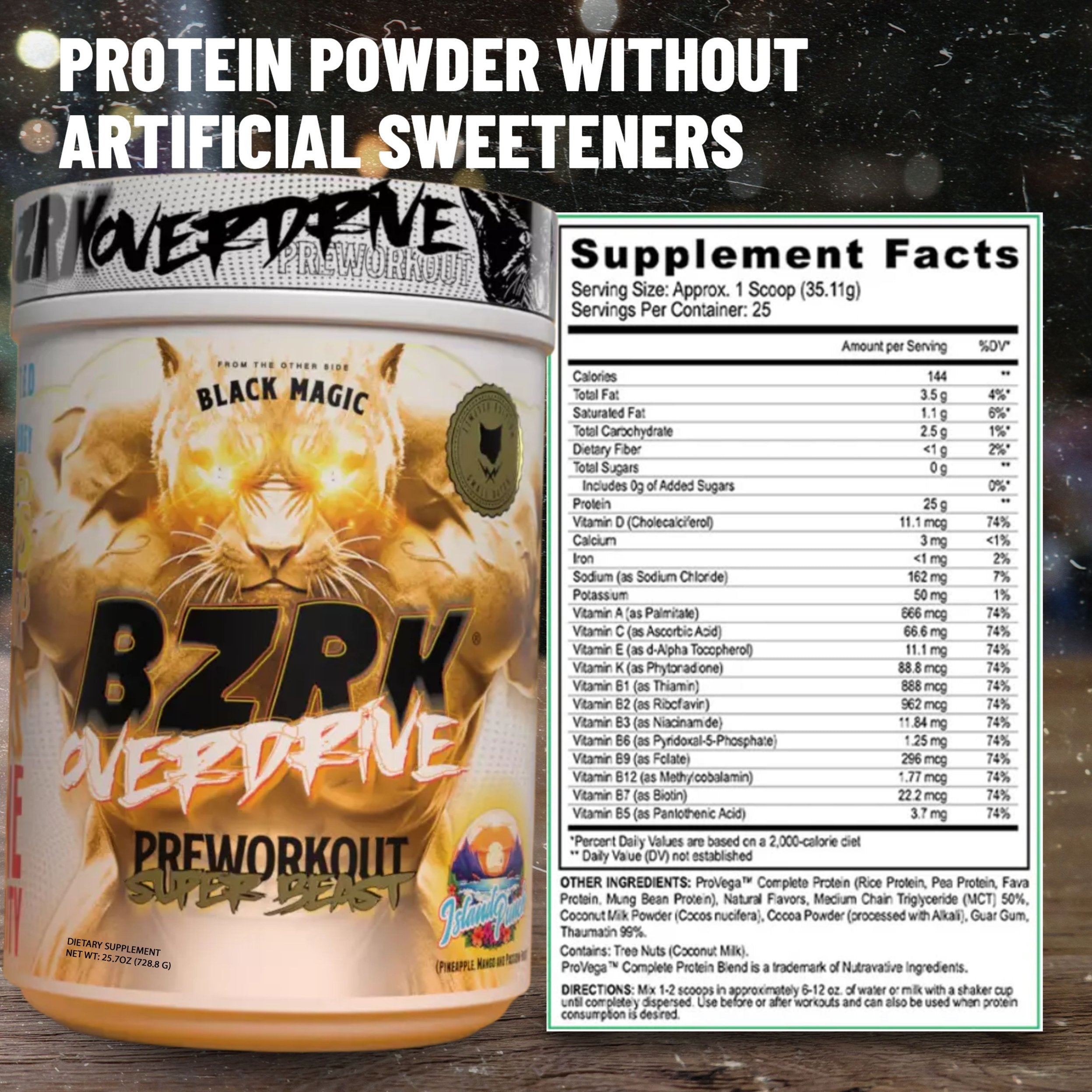 Black Magic Supply BZRK Overdrive Pre-Workout Super Beast Powder, 728.8g - Island Punch Flavor - Energy Booster - Pack of 1