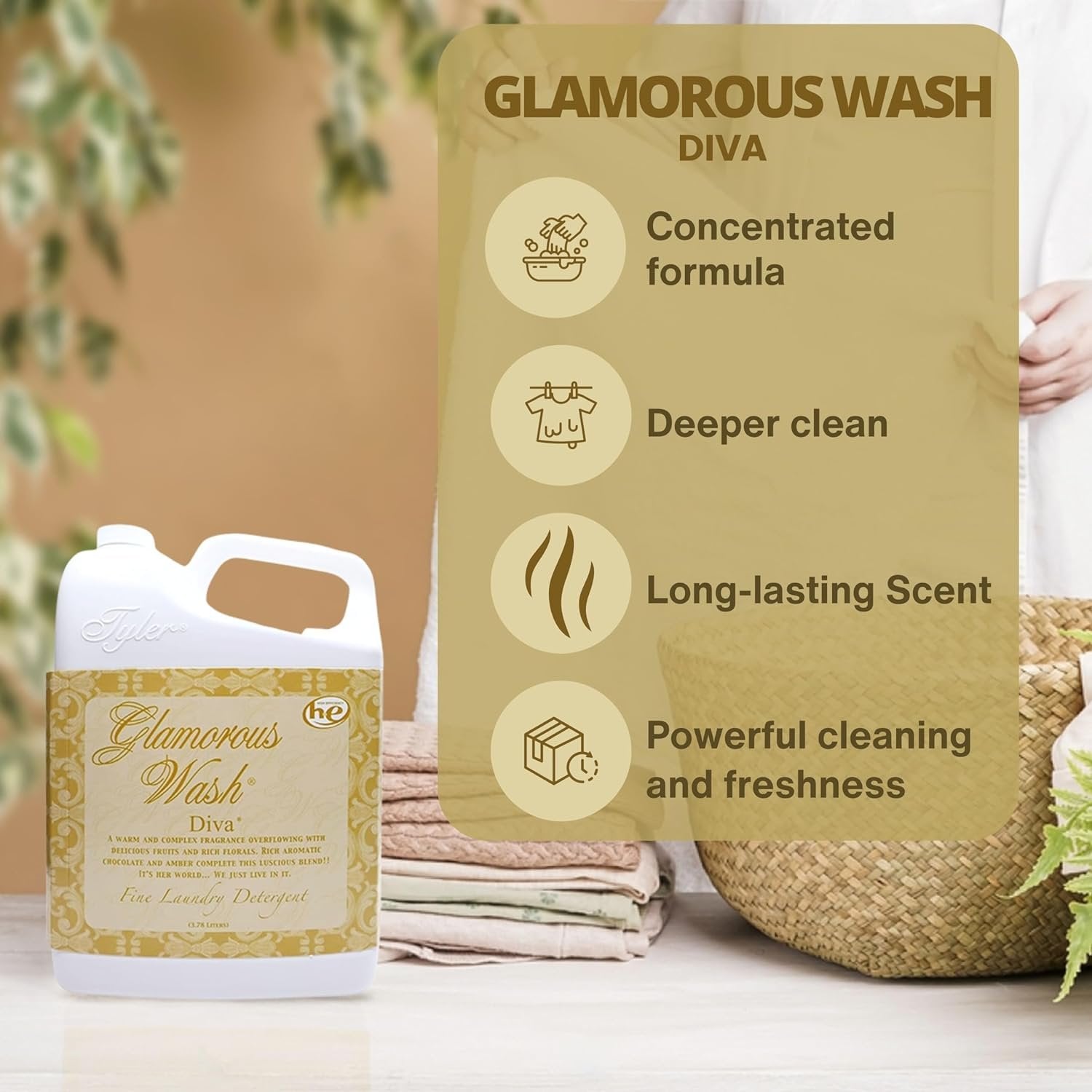 Tyler Candle Company Glamorous Wash Diva Fine Laundry Liquid Detergent - Hand and Machine Washable - 1 Gallon (3.78 L) - Pack of 1 with Multi-Purpose Keychain