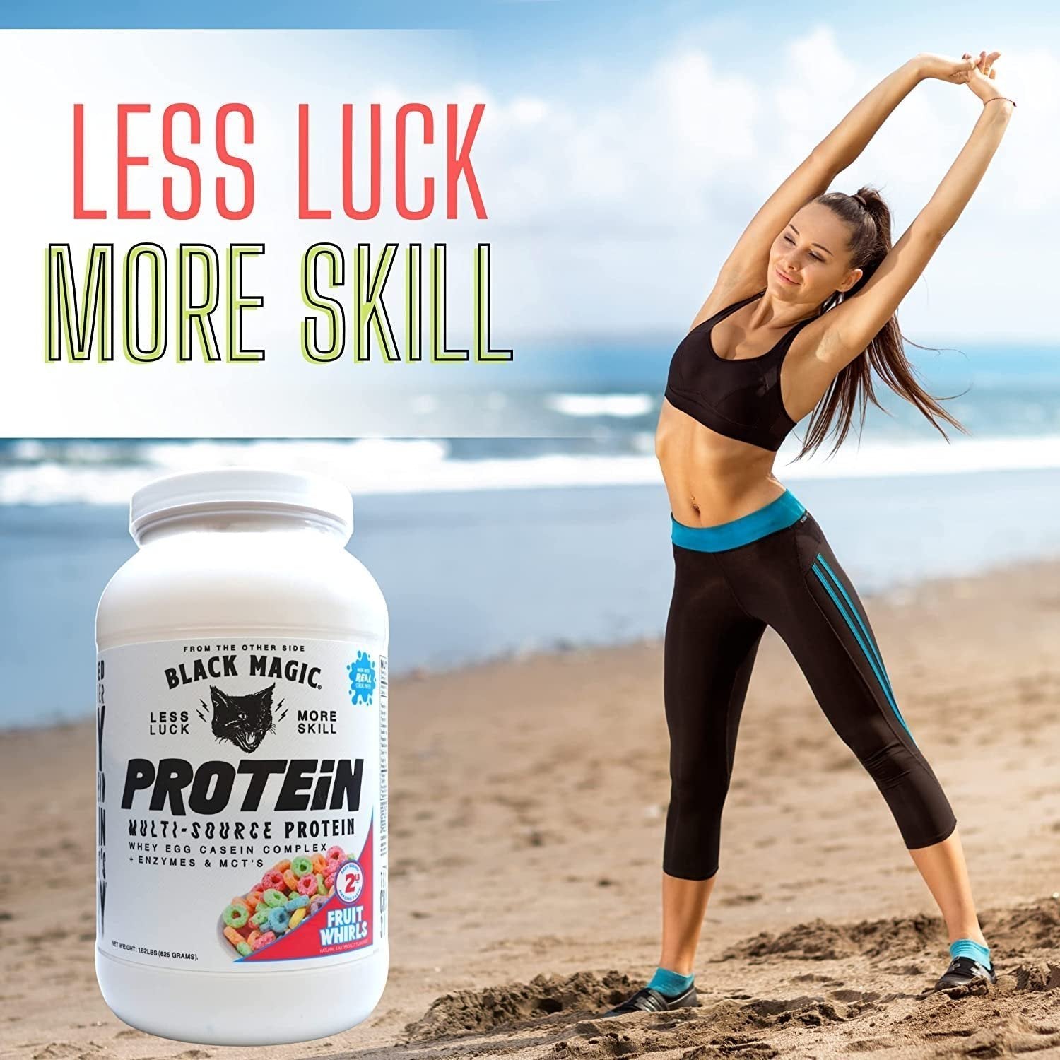 Black Magic Multi-Source Protein - Whey, Egg, and Casein Complex with Enzymes & MCT Powder - Pre Workout and Post Workout - Honey Grahms Protein Powder - 24g Protein - 2 LB with Bonus Key Chain