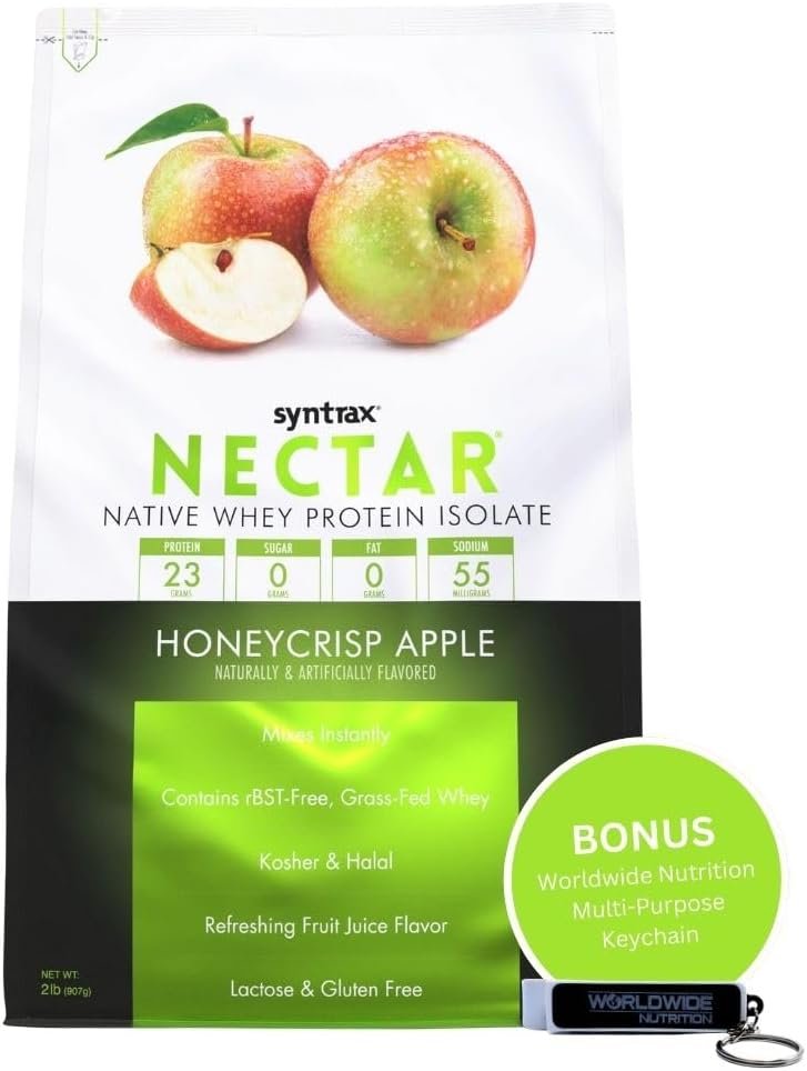 Honeycrisp Apple Syntrax Nectar Native Whey Protein Isolate (2lb Bag) Natural Vanilla - Muscle Support - with Multi-Purpose Keychain