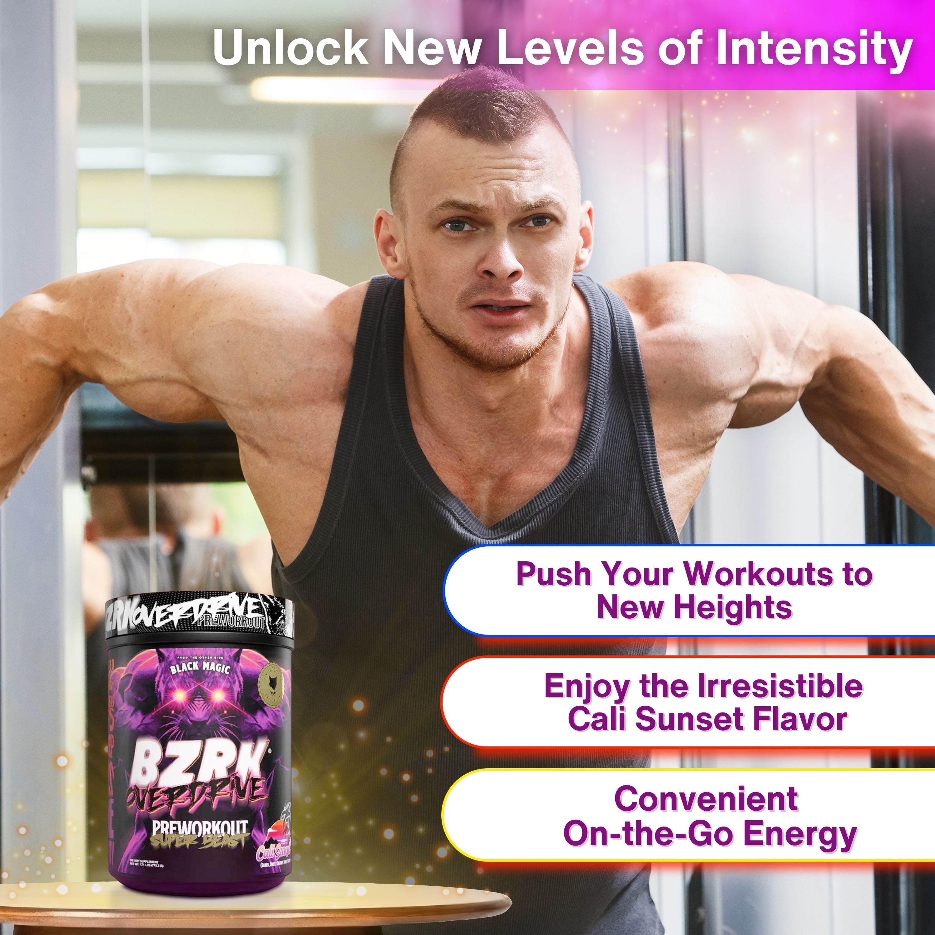 Black Magic Supply BZRK Overdrive Pre-Workout Powder, 1.7 lbs - Cali Sunset Flavor - Energy Booster - 40 Servings - Pack of 1